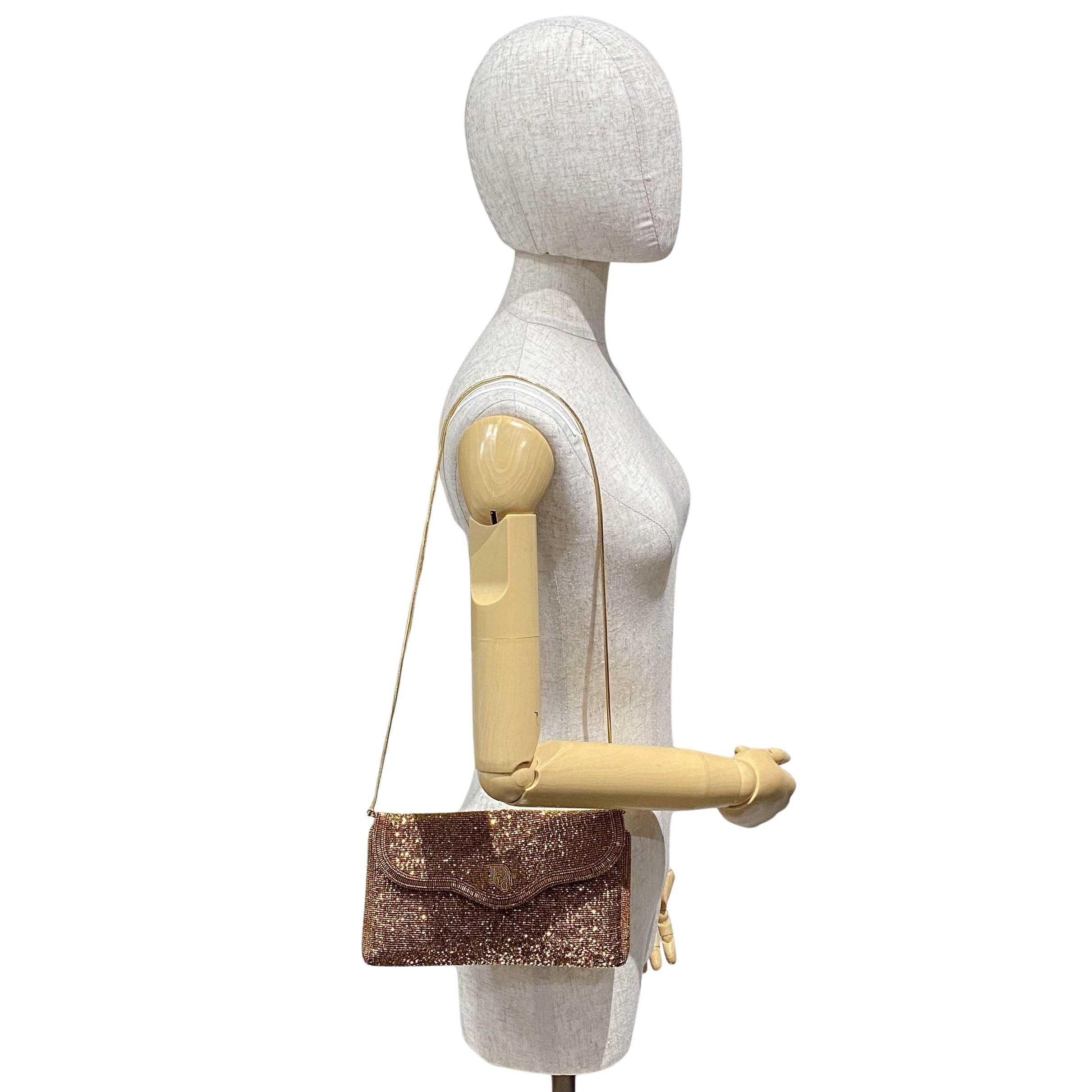 Vintage Rose Gold Beaded Gold Chain Shoulder Bag