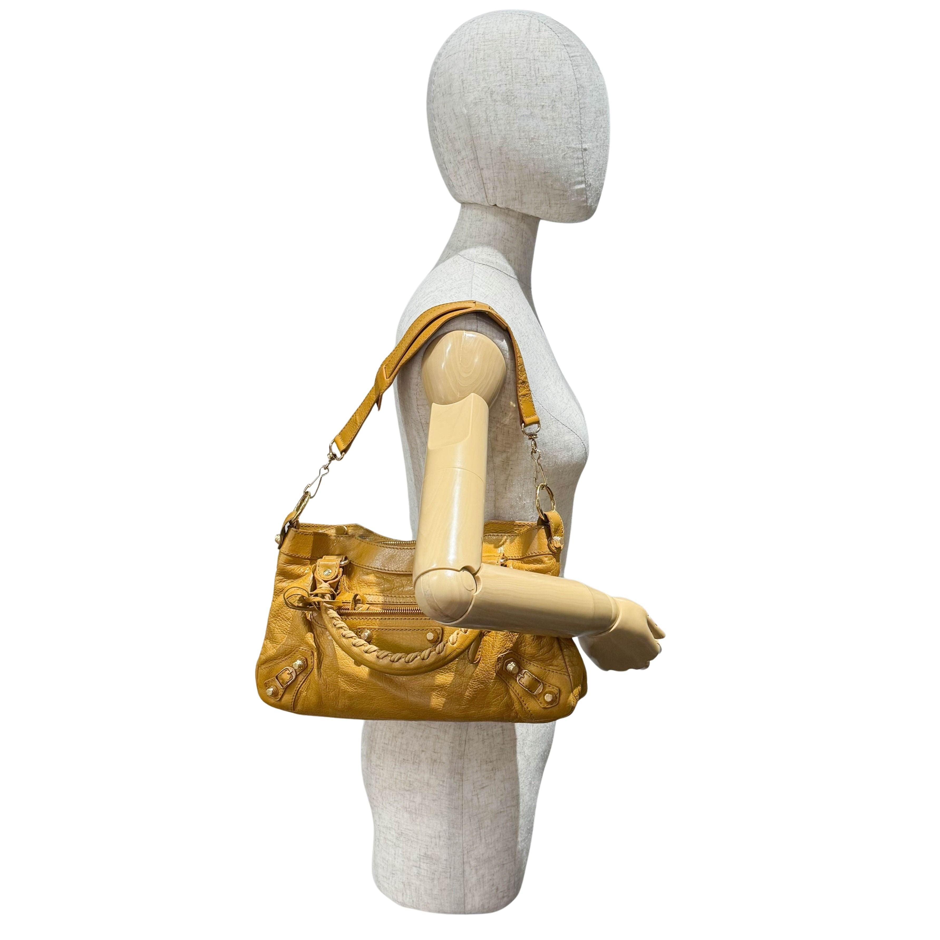 The First Yellow Leather Shoulder Two Way Bag