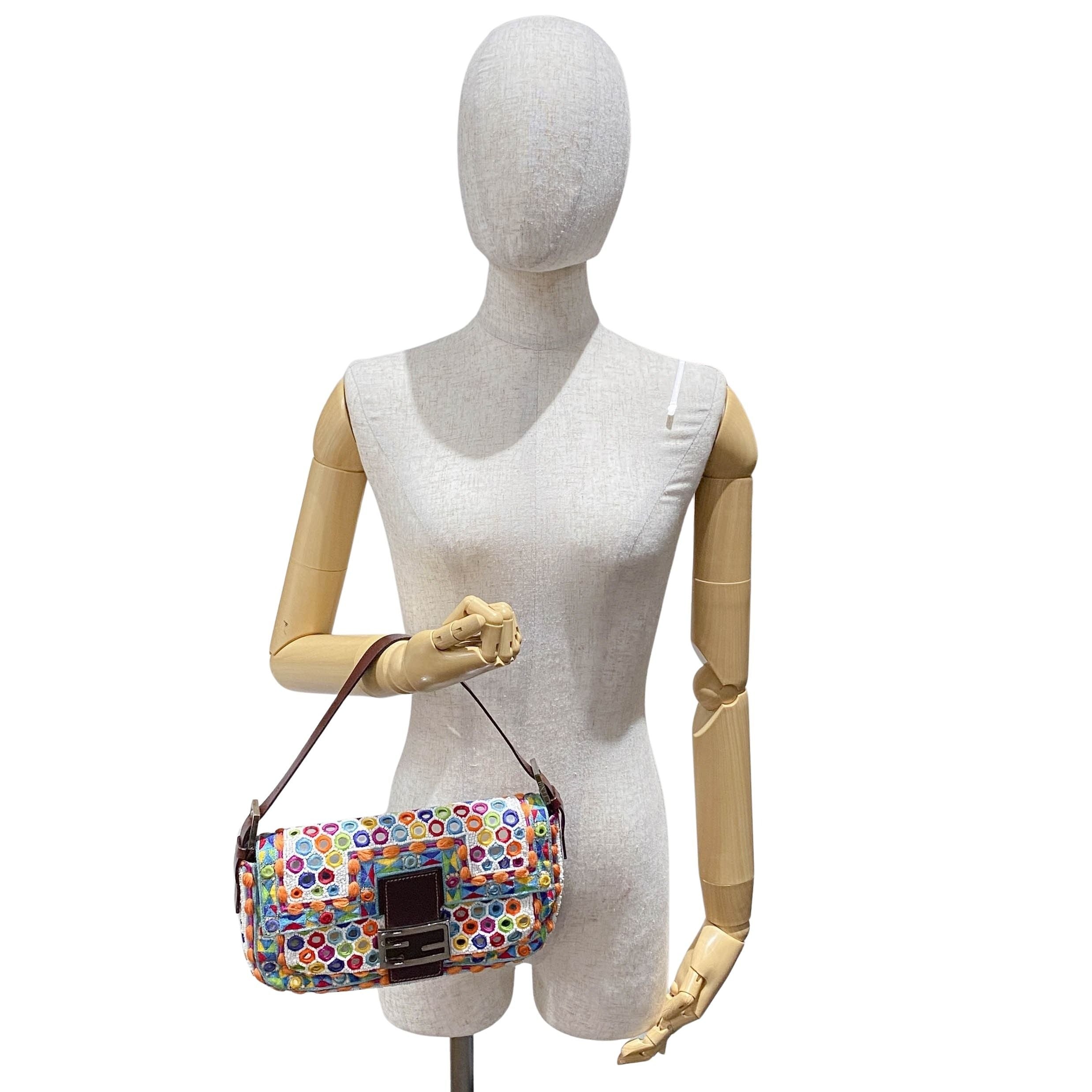 Baguette Multicolor Mirror Beaded Embroidered Shoulder Bag