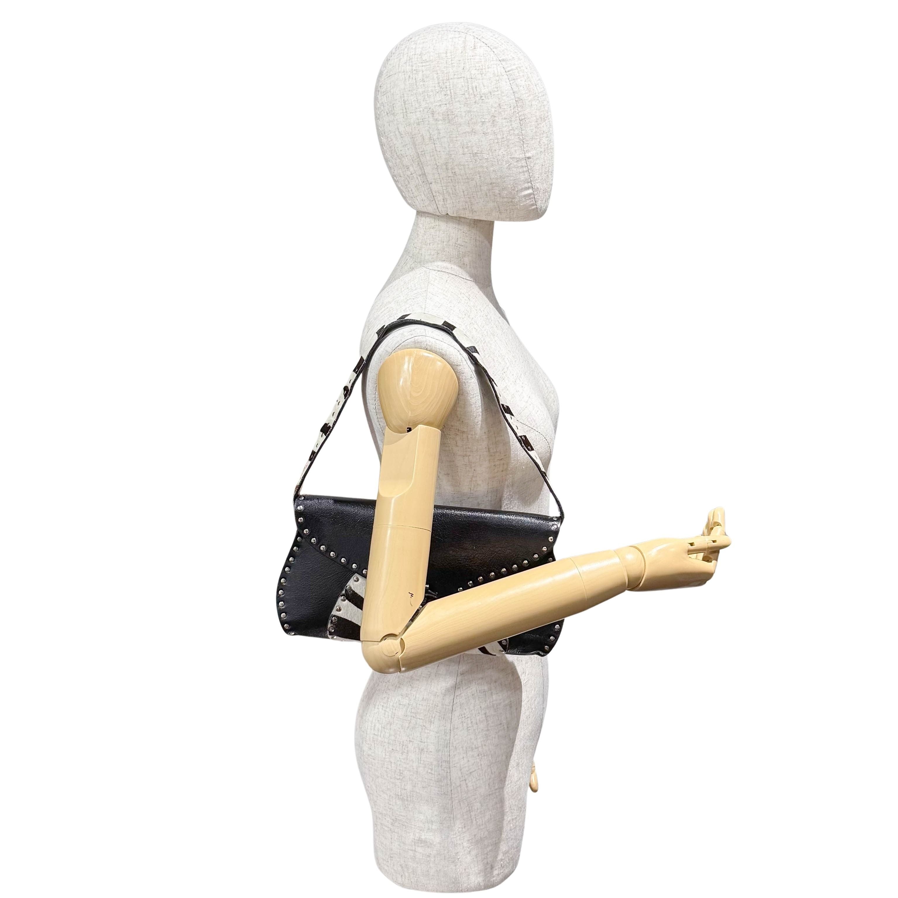 Zebra Print Pony Hair Black Calfskin Shoulder Bag