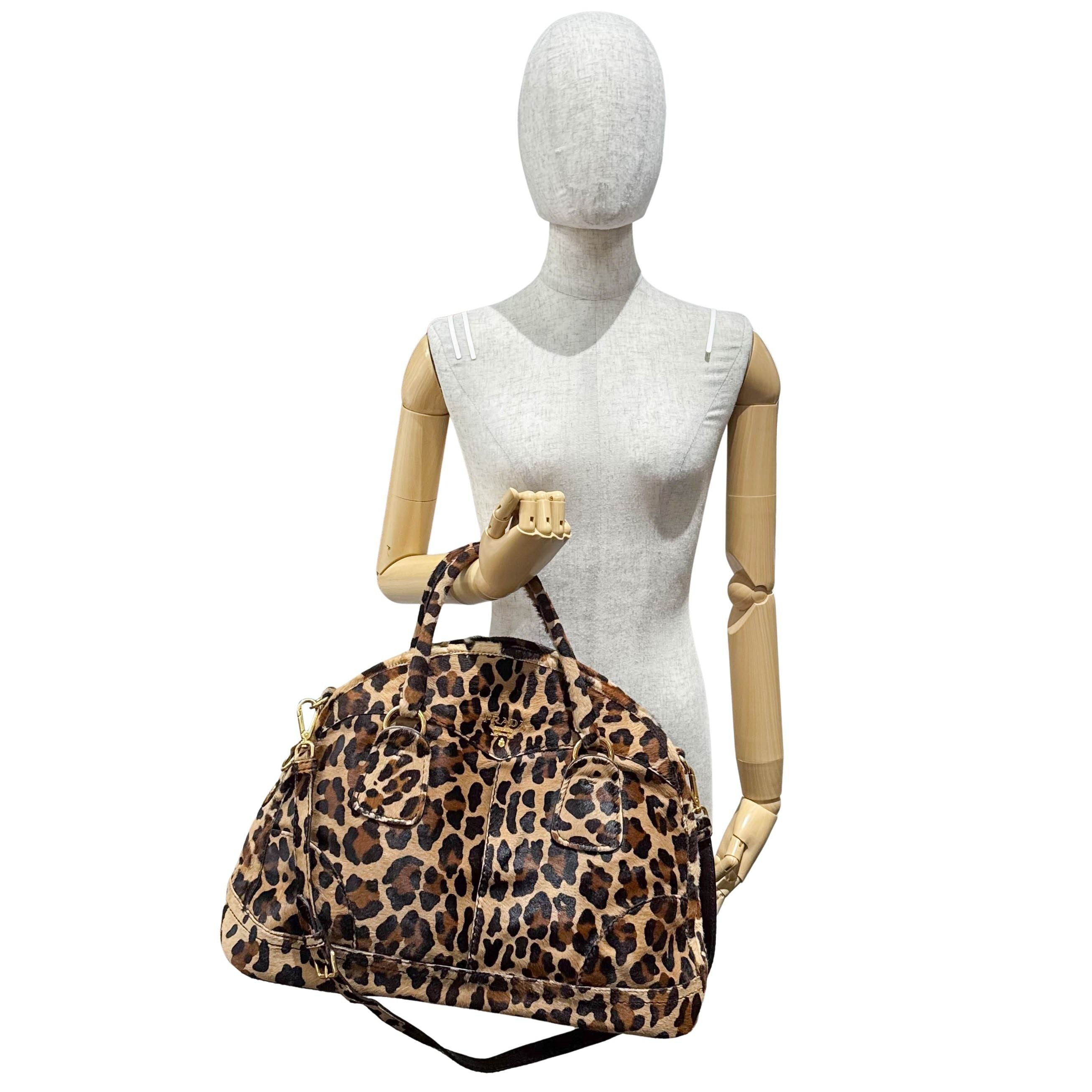 Leopard Print Brown Pony Hair Two Way Bag