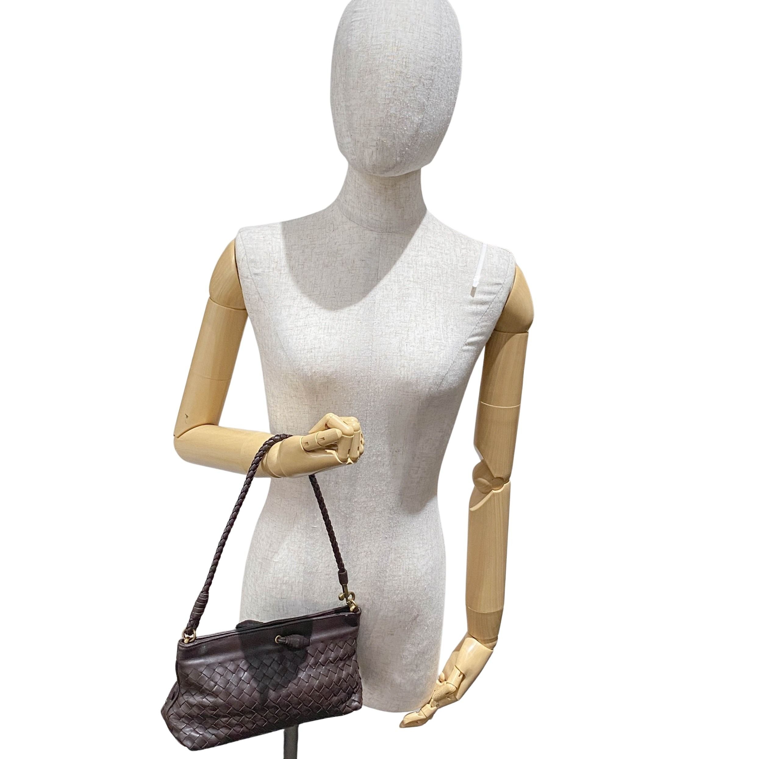 Intrecciato Brown Leather Shoulder Bag