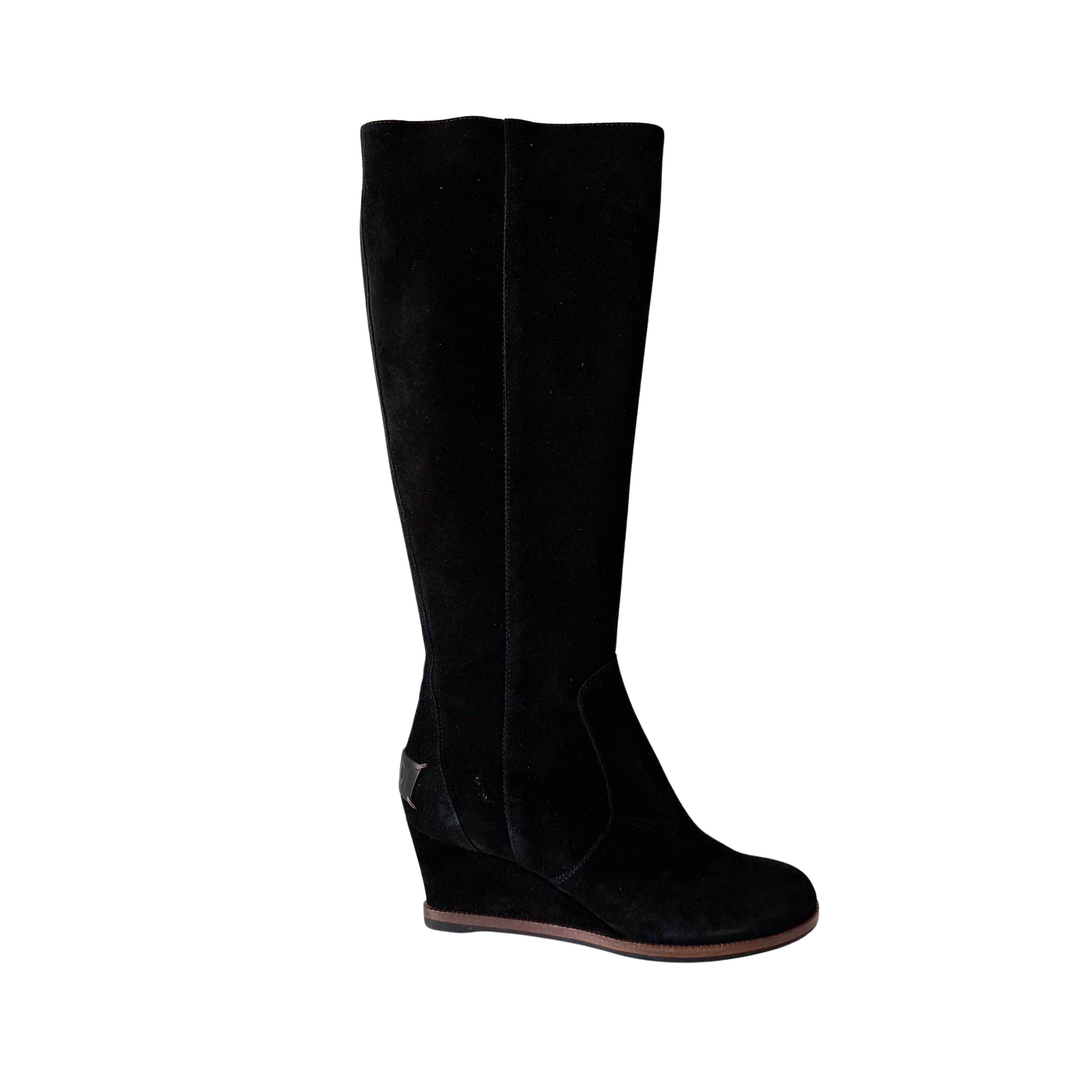 Size 37 1/2 Black Suede Tall Boots
