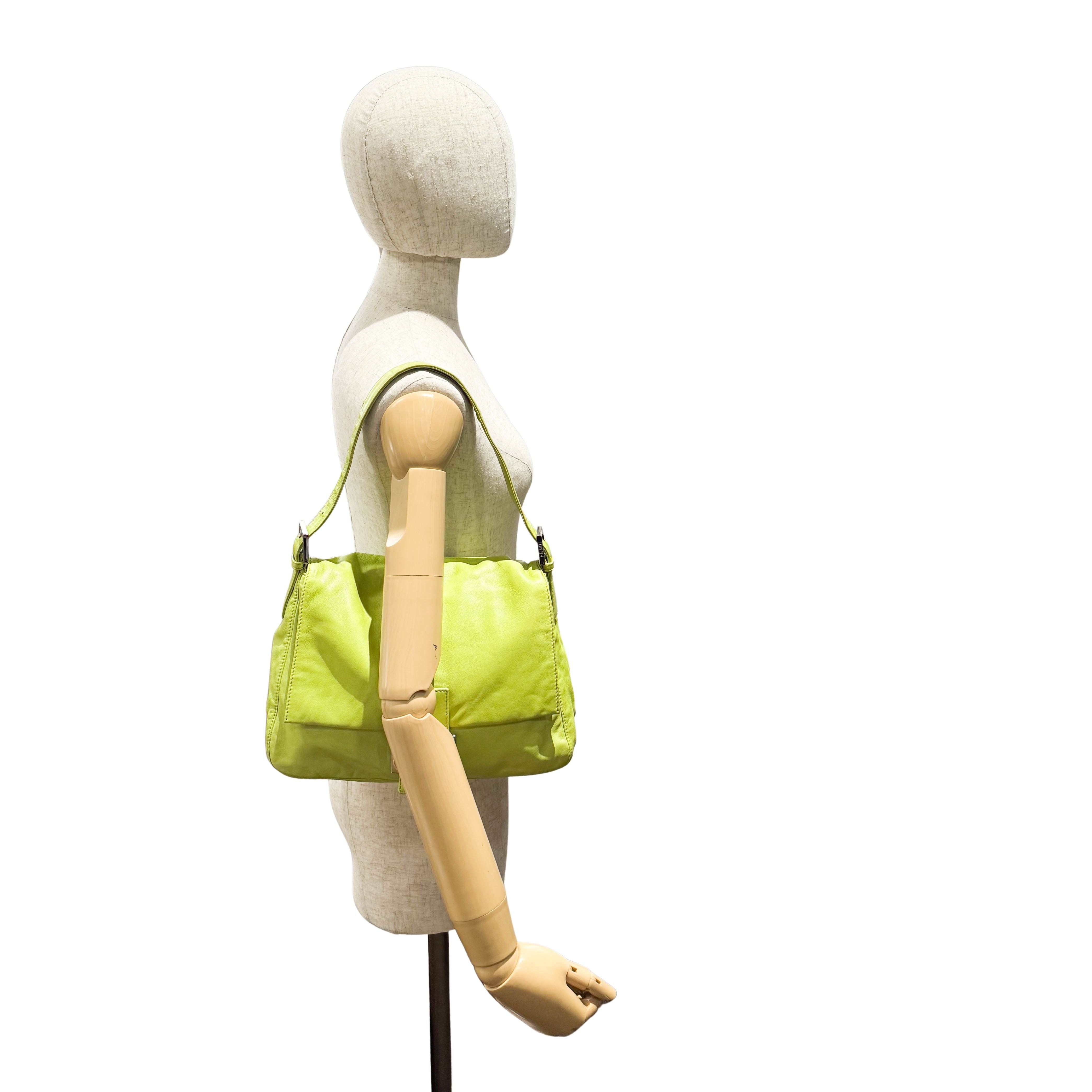 Mamma Baguette Green Nappa Leather Shoulder Bag