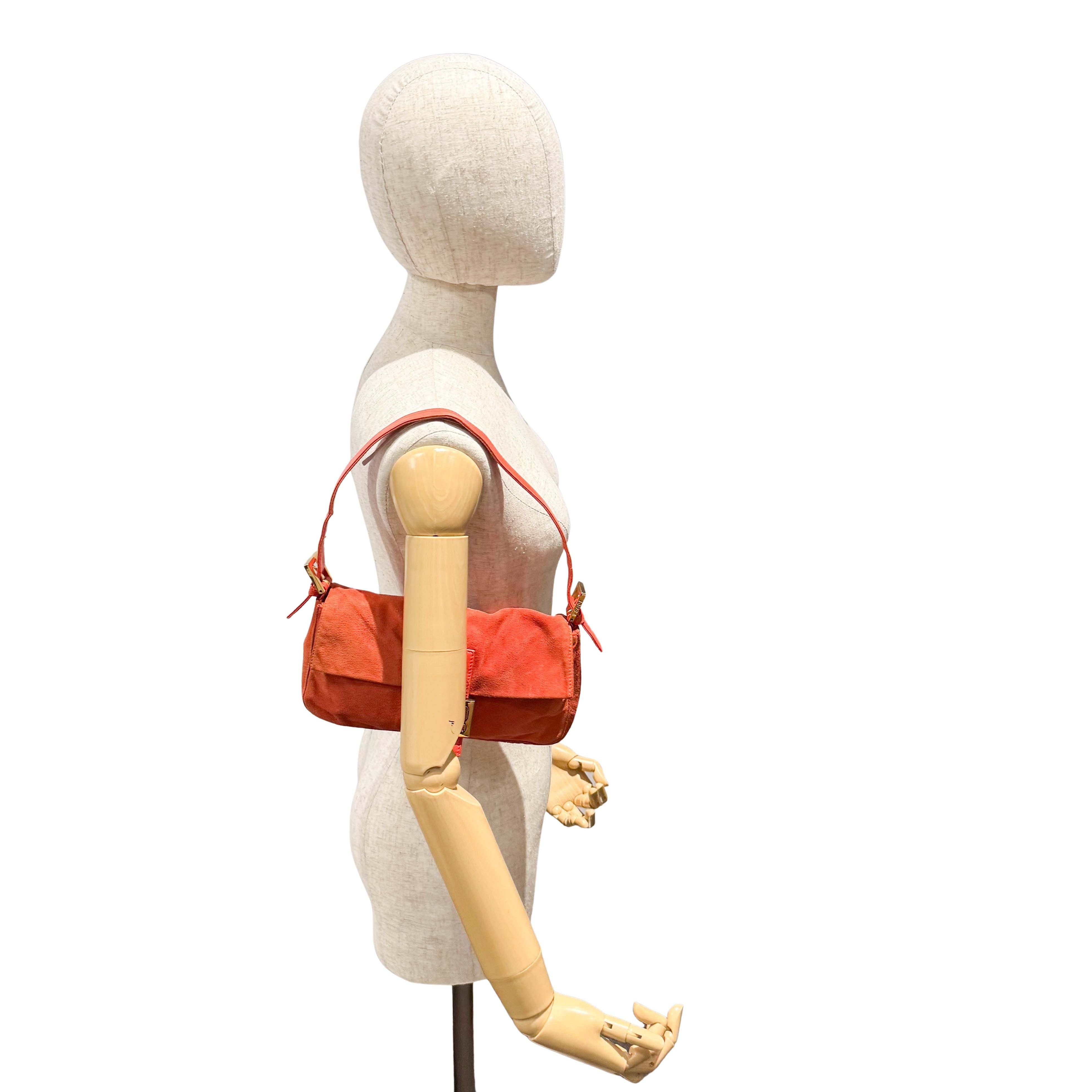 Baguette Orange Suede Shoulder Bag