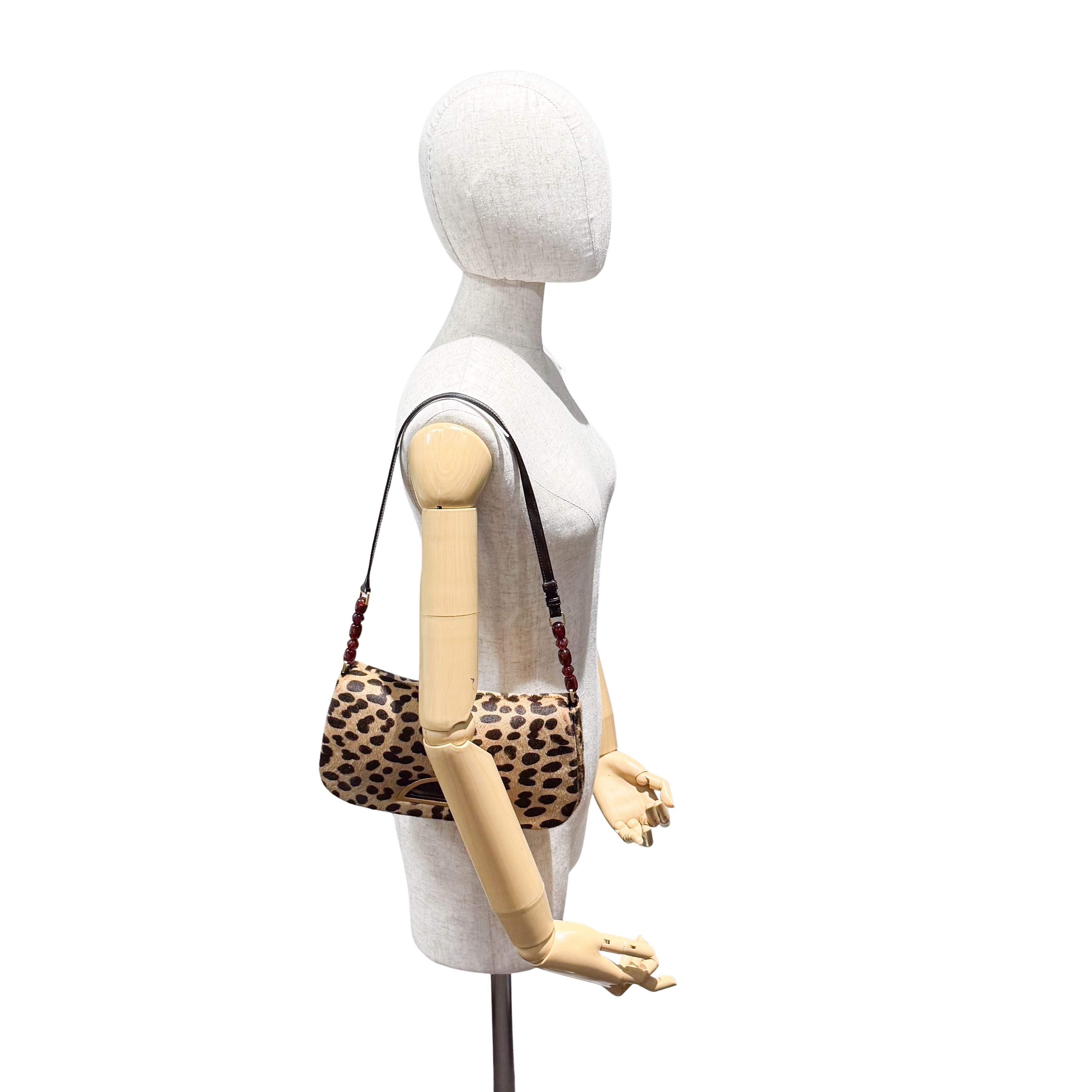 Malice Pearl Leopard Brown Leather Shoulder Bag