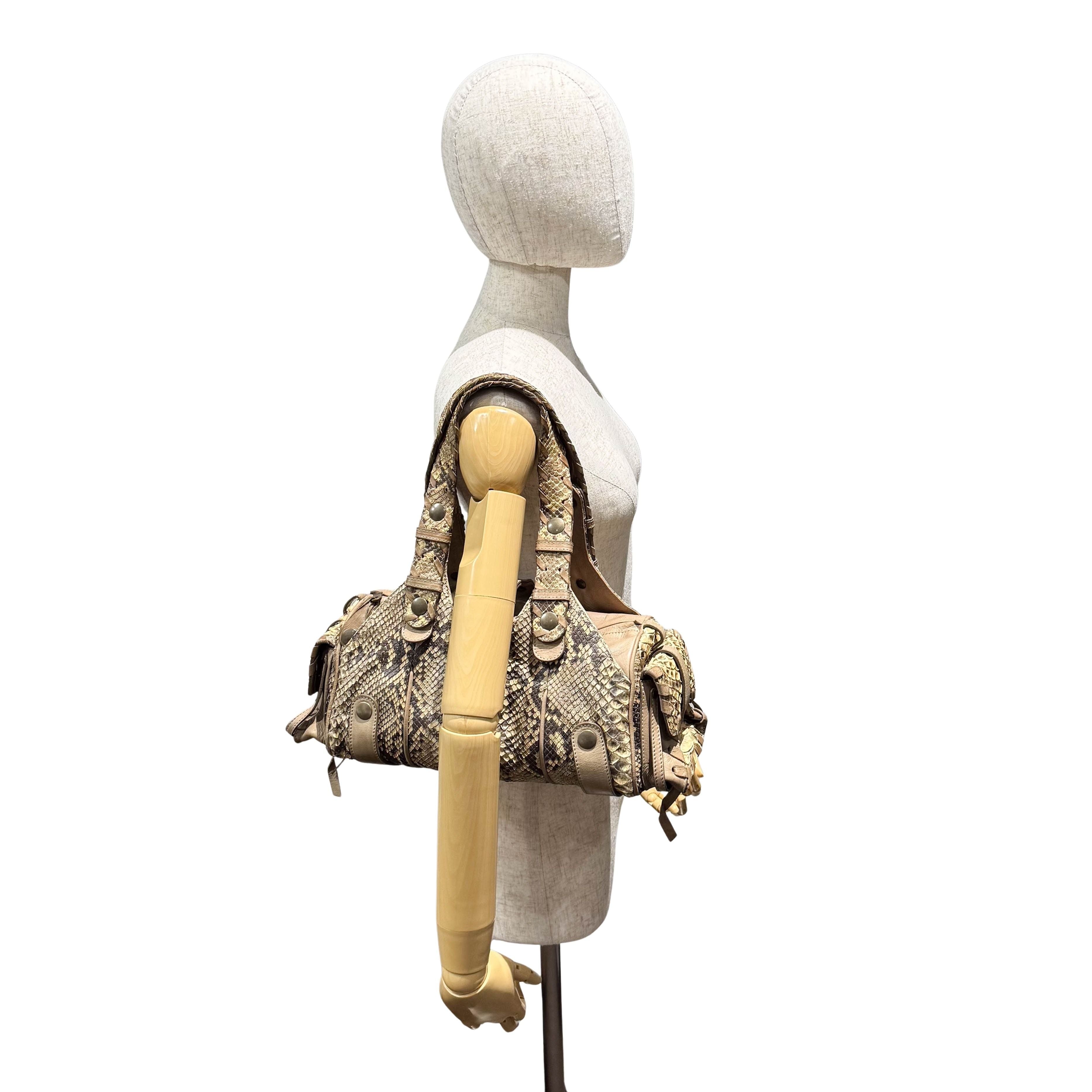 Silverado Beige Python Embossed Leather Shoulder Bag