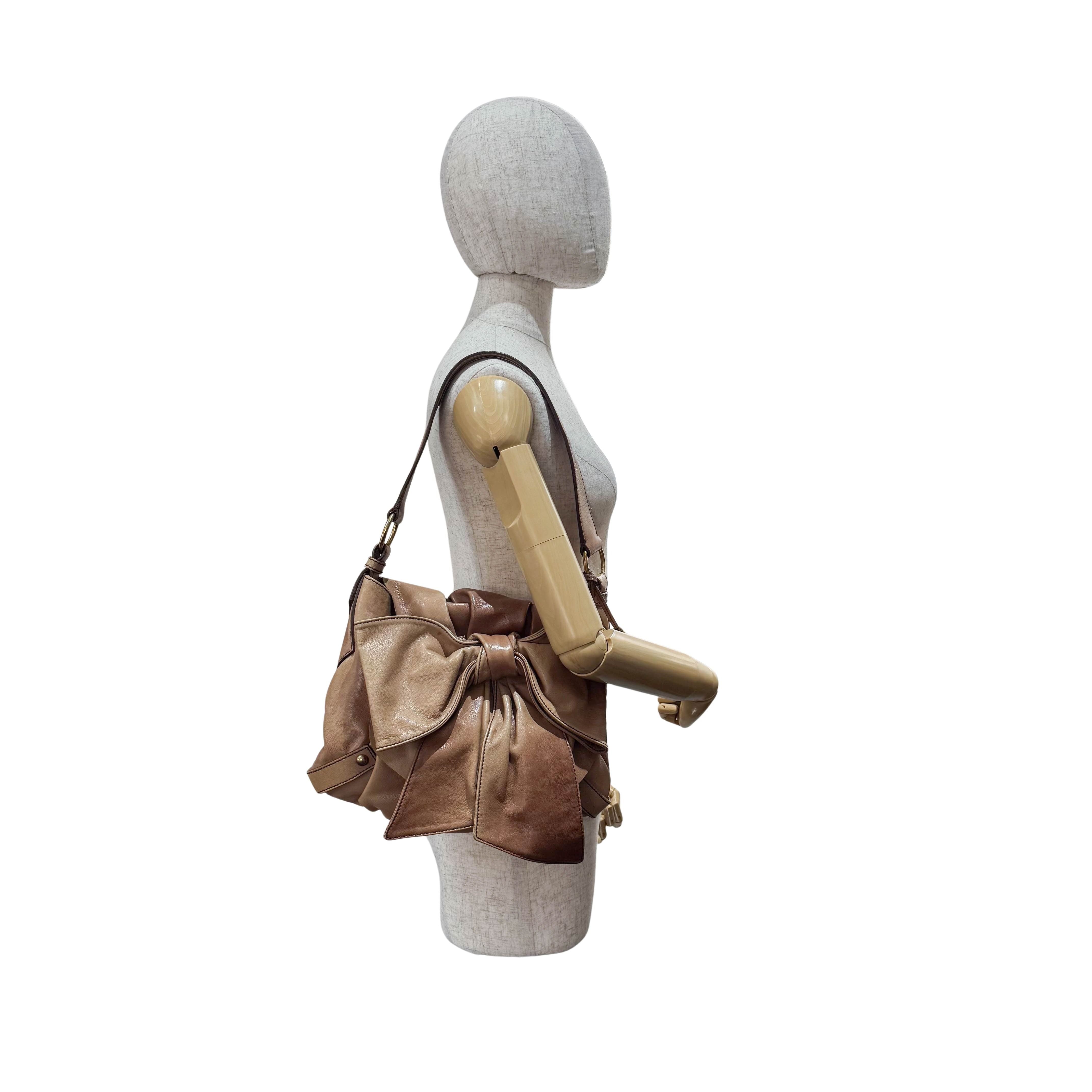 Ribbon Brown Leather Shoulder Bag