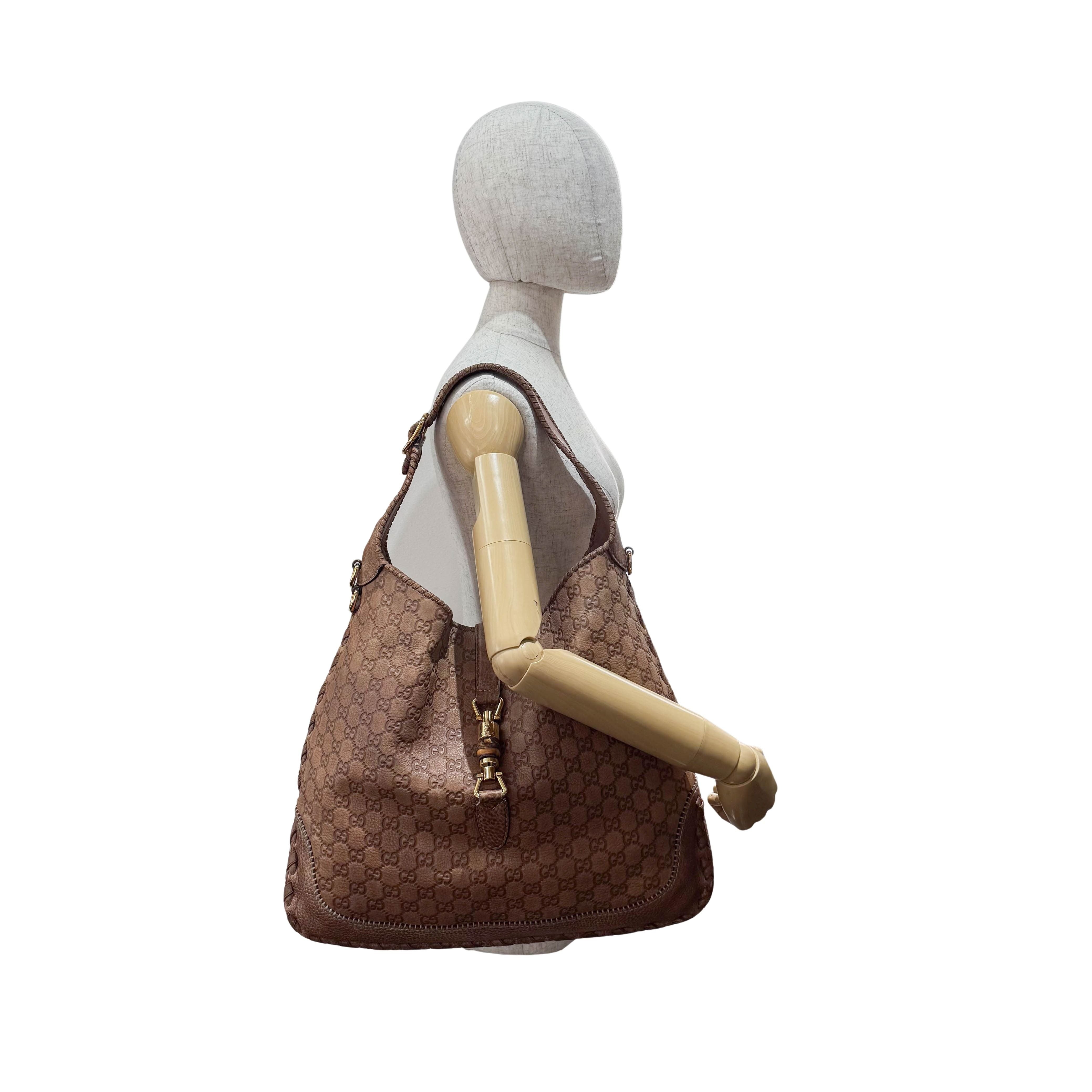 New Jackie Bamboo Guccissima Brown Calfskin Shoulder Bag