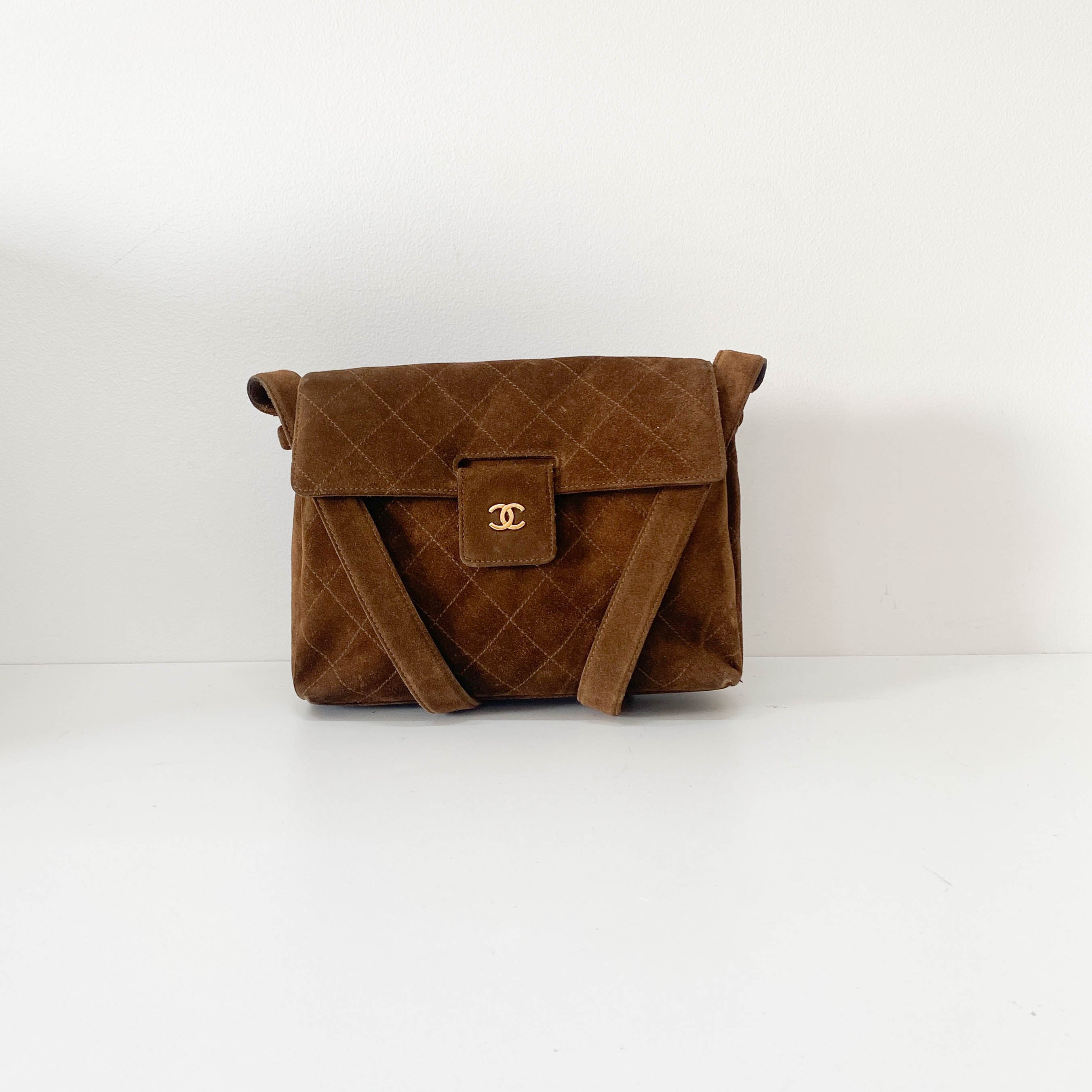Matelasse Brown Suede One Shoulder Bag