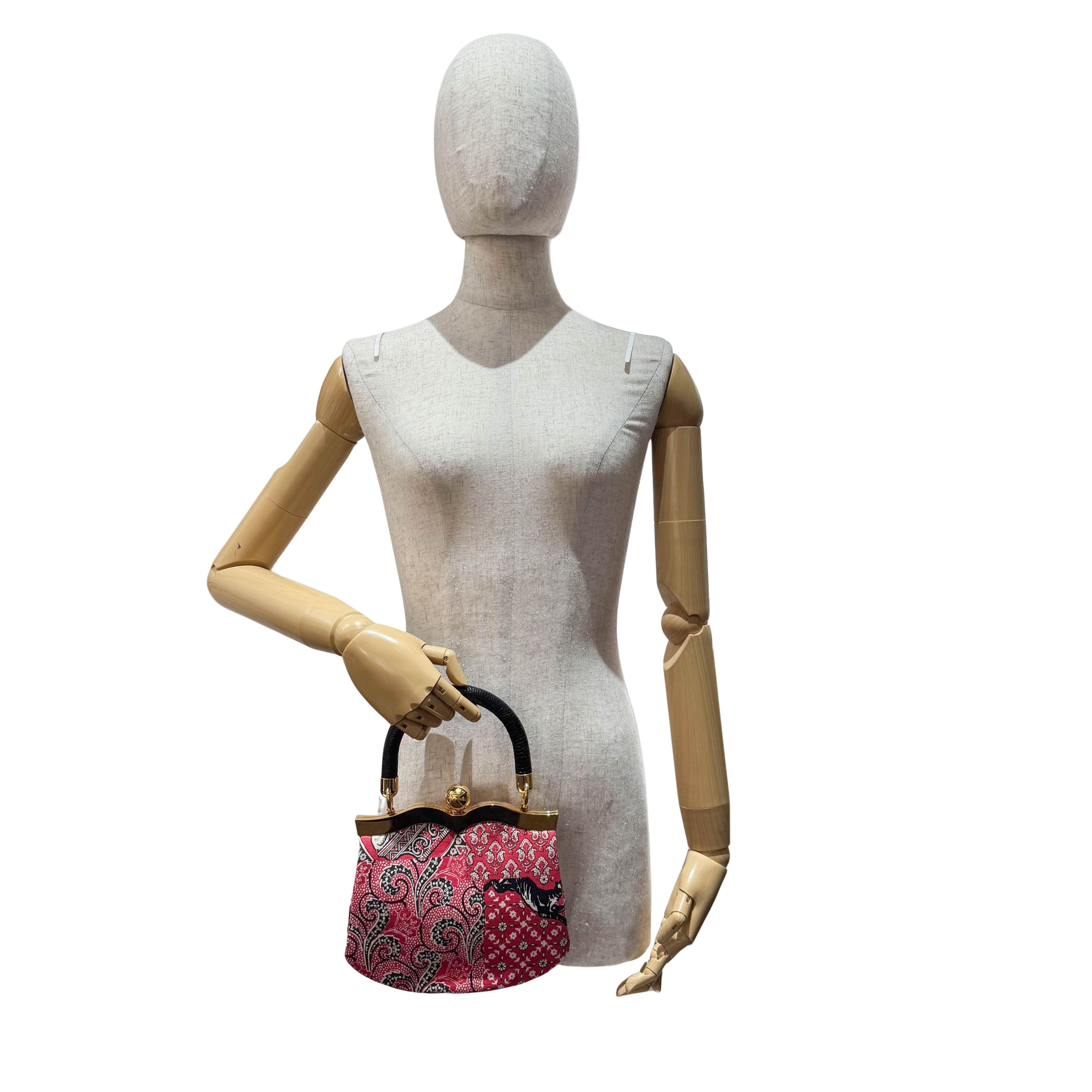 Mini Red Paisley-print Cotton Top Handle Bag