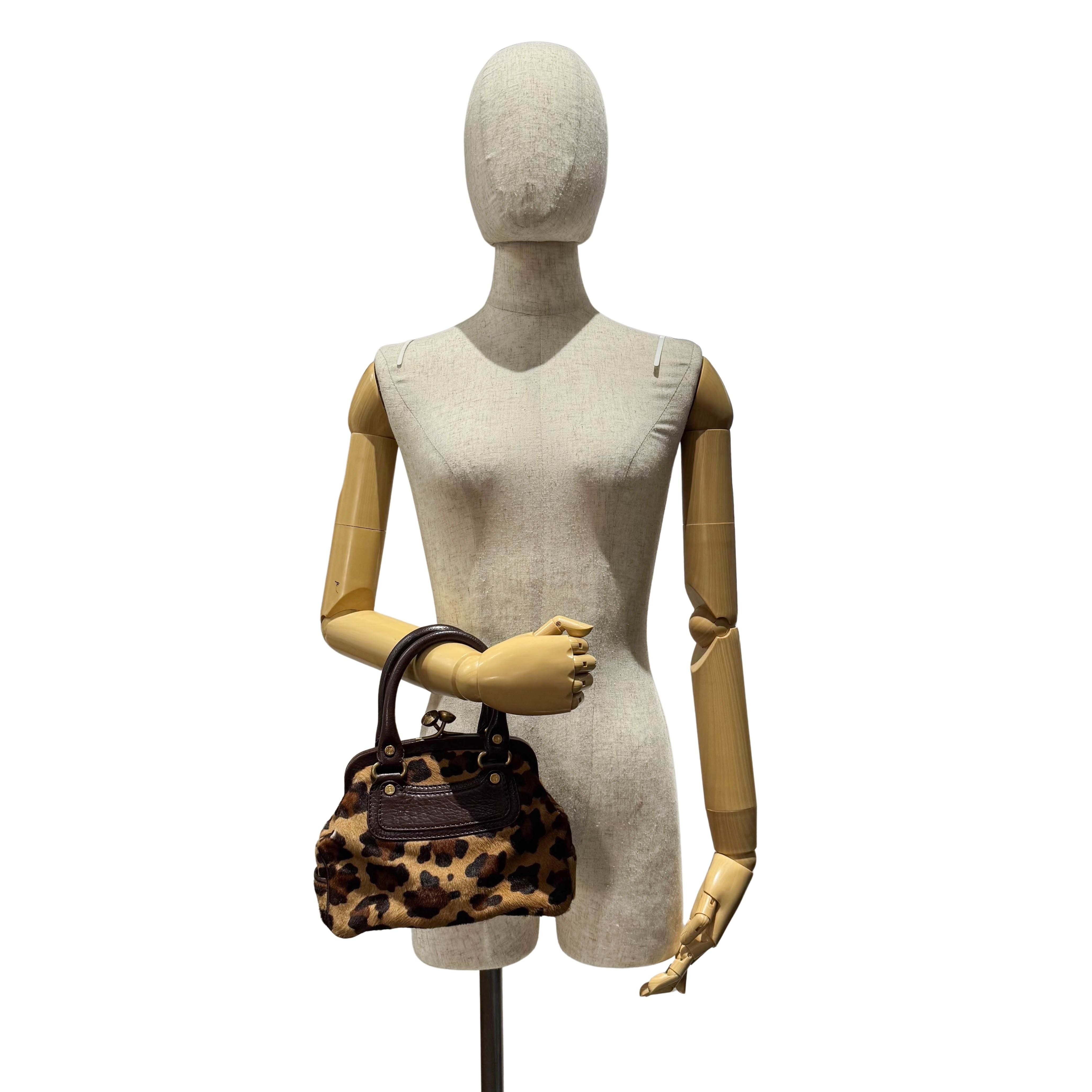 Leopard Print Pony Hair Top Handle Bag