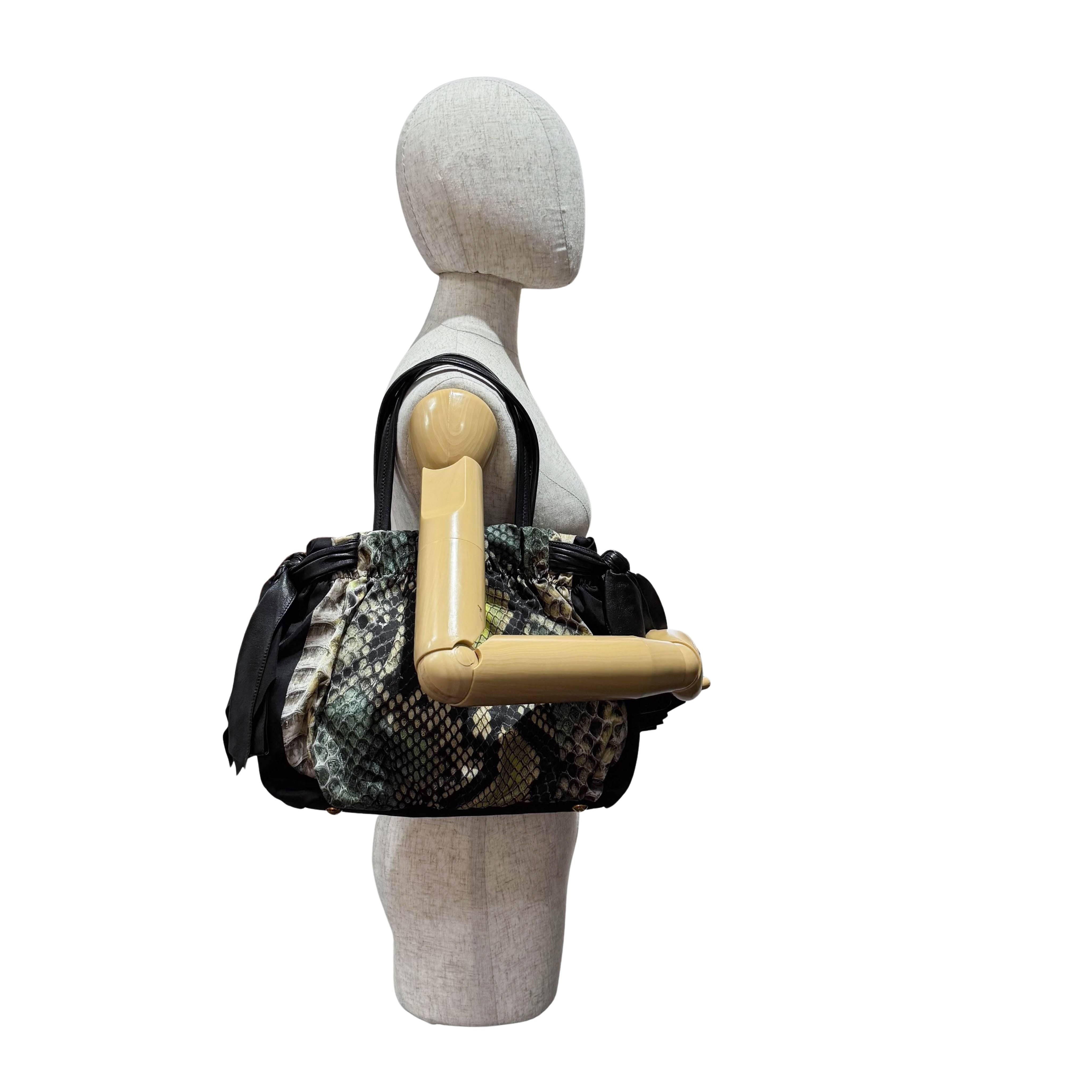 Green Snakeprint Nylon Shoulder Bag