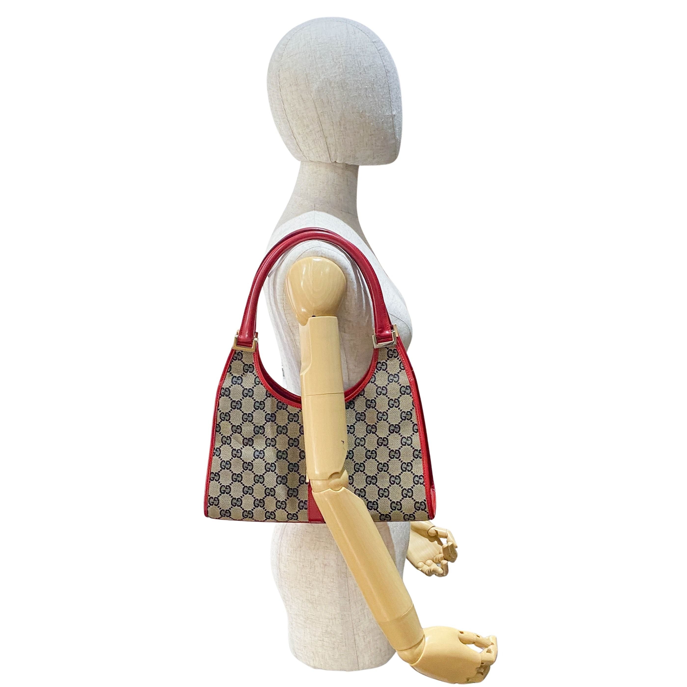 Jackie GG Supreme Brown Canvas & Red Leather Shoulder Bag