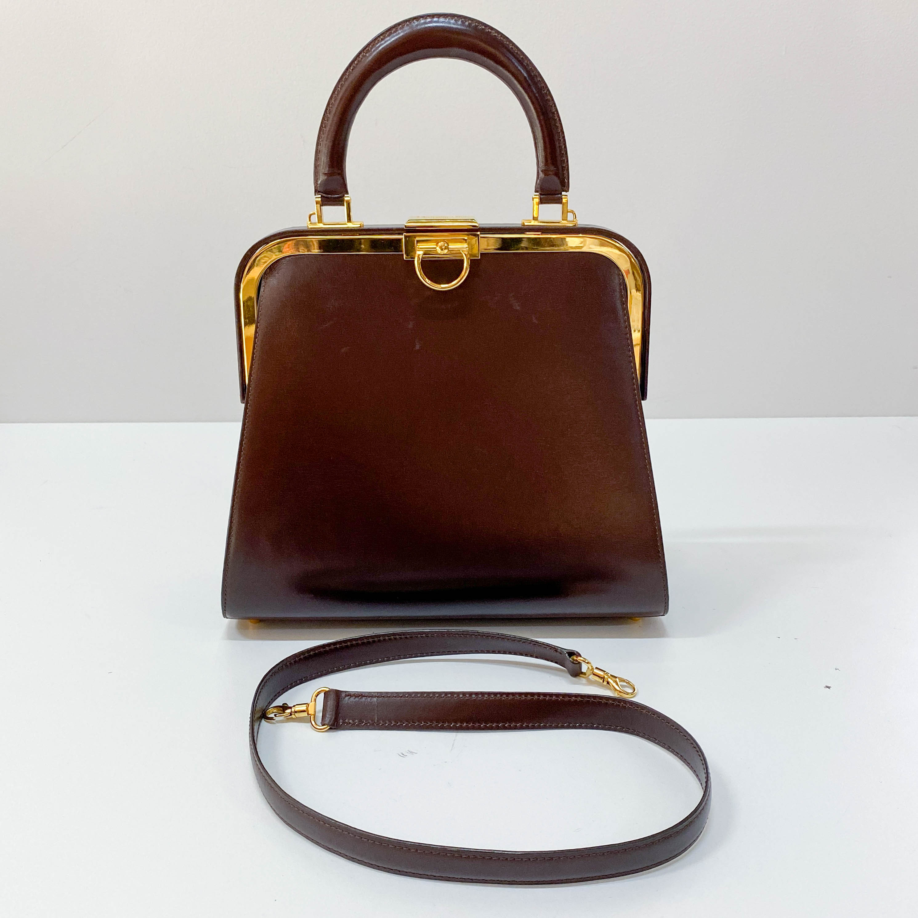 Brown Leather Top Handle Two Way Bag