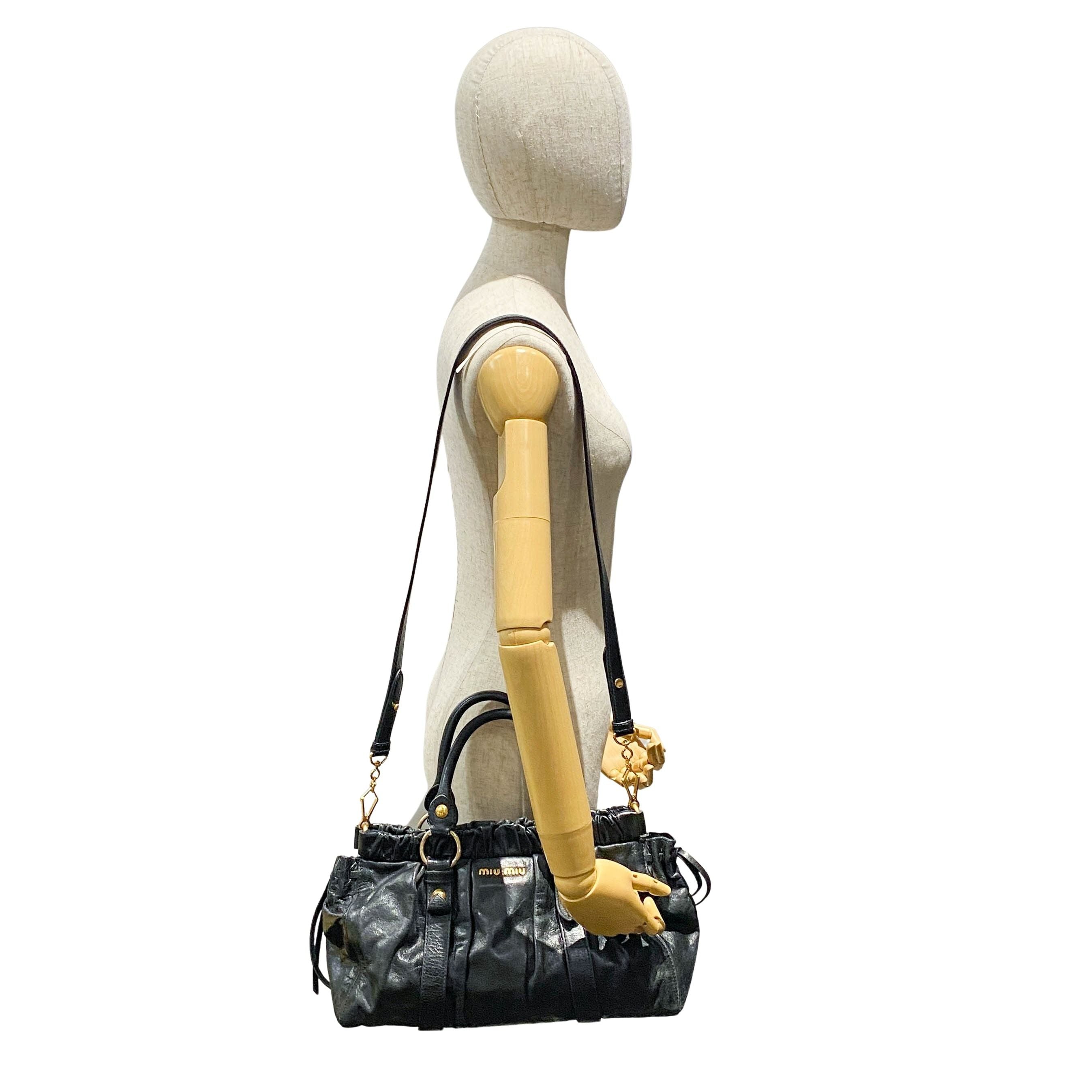 Vitello Black Calfskin Leather Two Way Bag