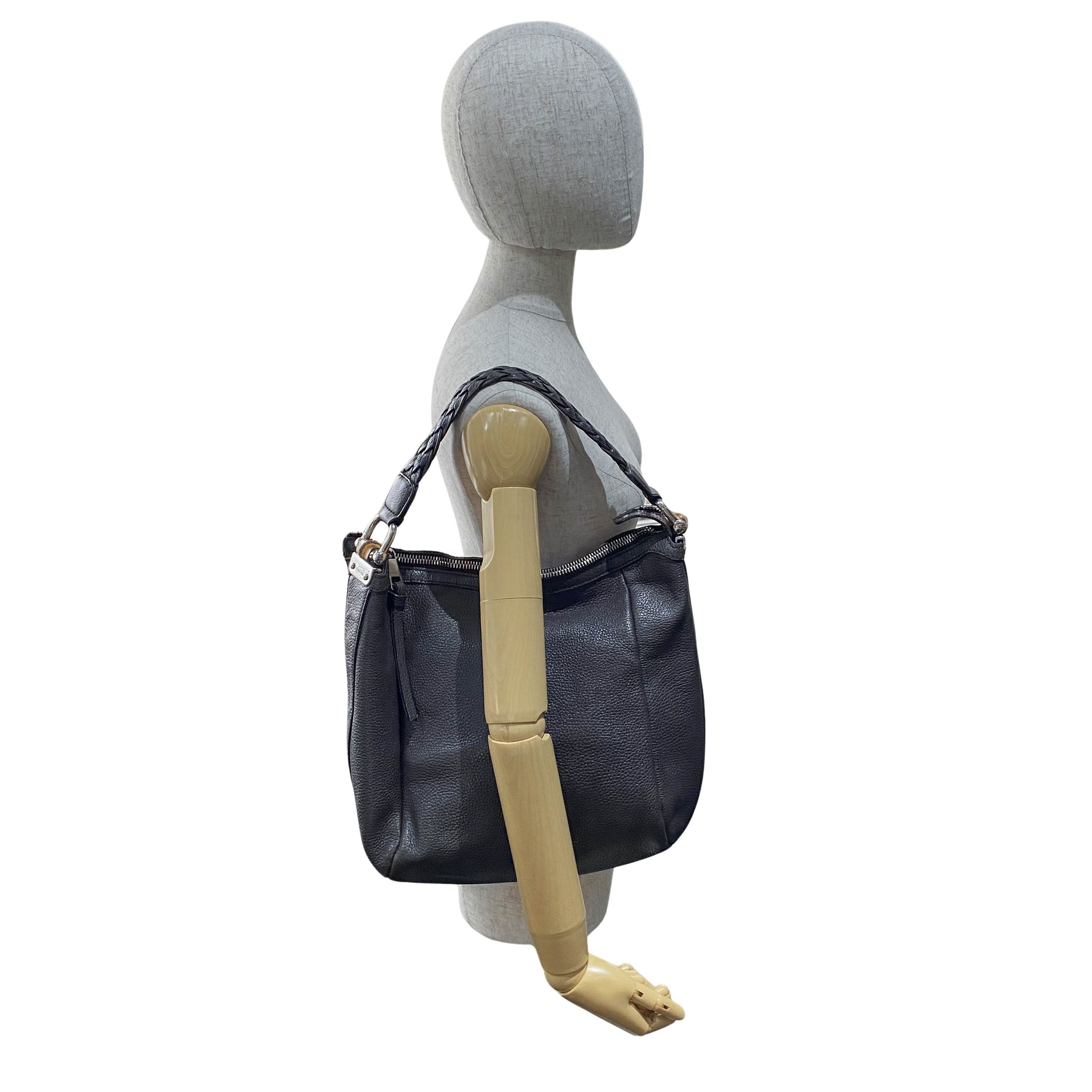 Black Leather Hobo Shoulder Bag