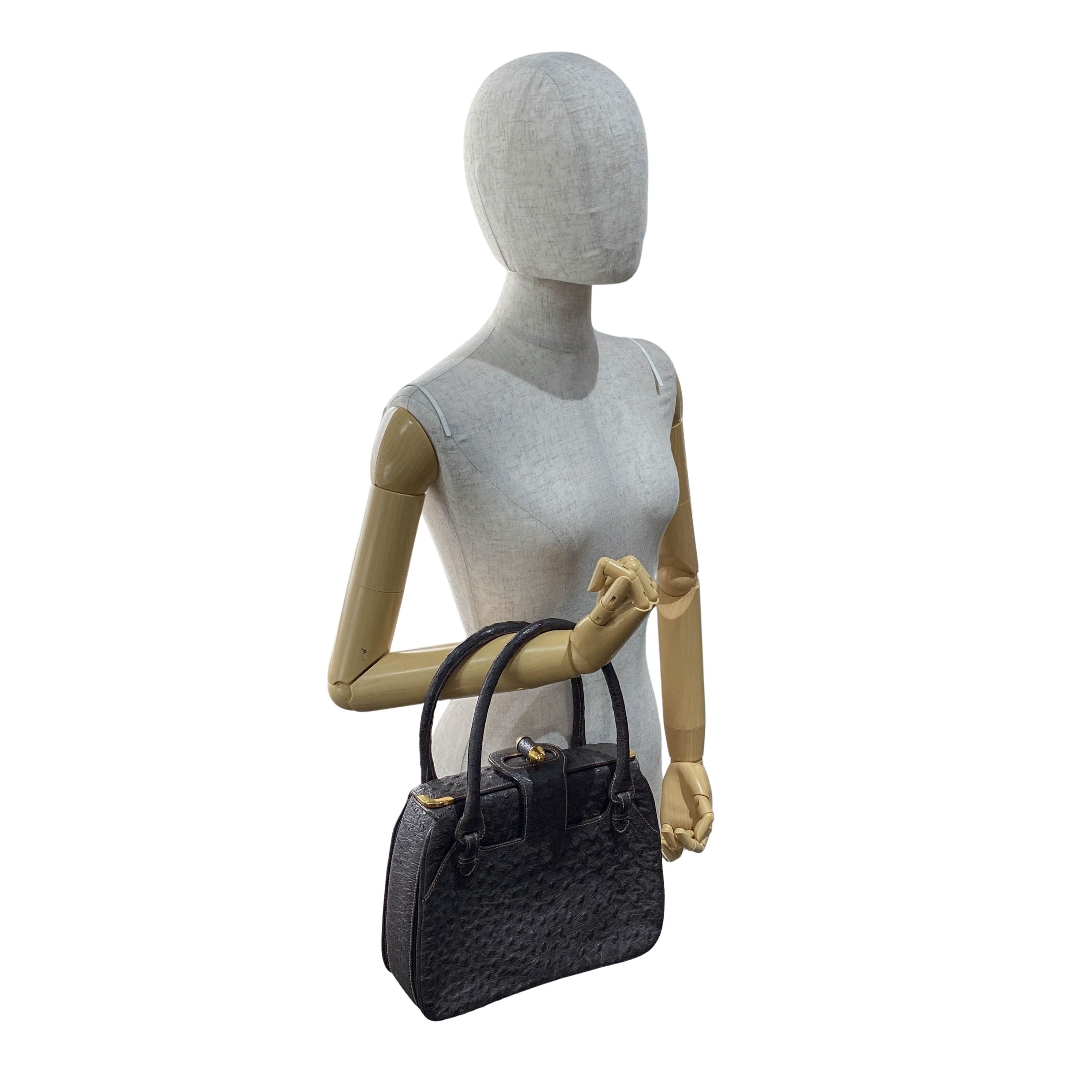 Top Lock Dark Brown Leather Handbag