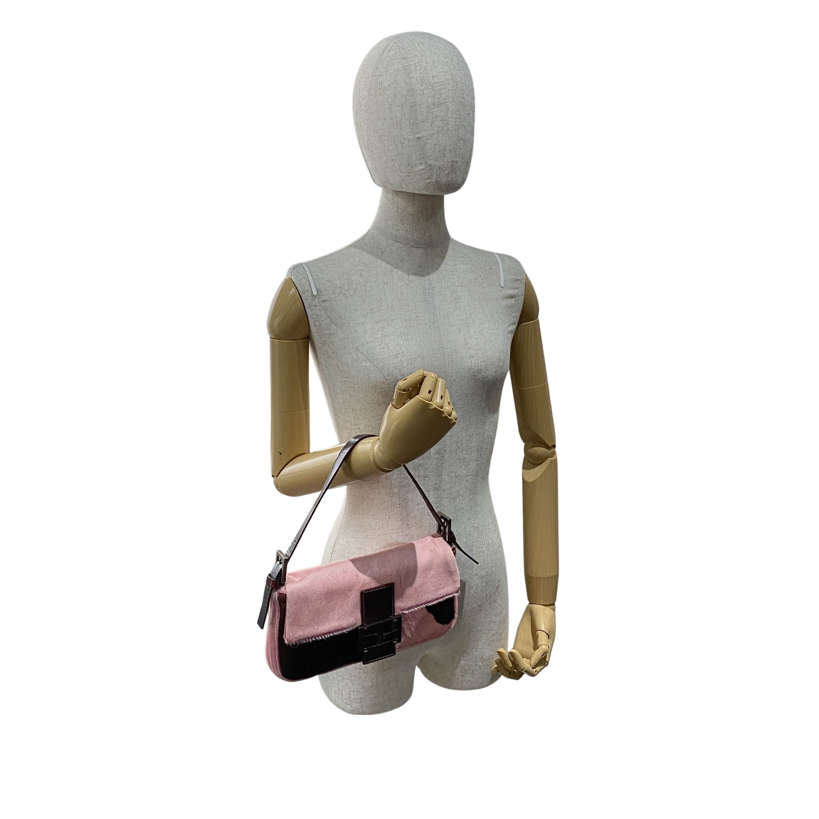 Baguette Pink Pony Hair Shoulder Bag