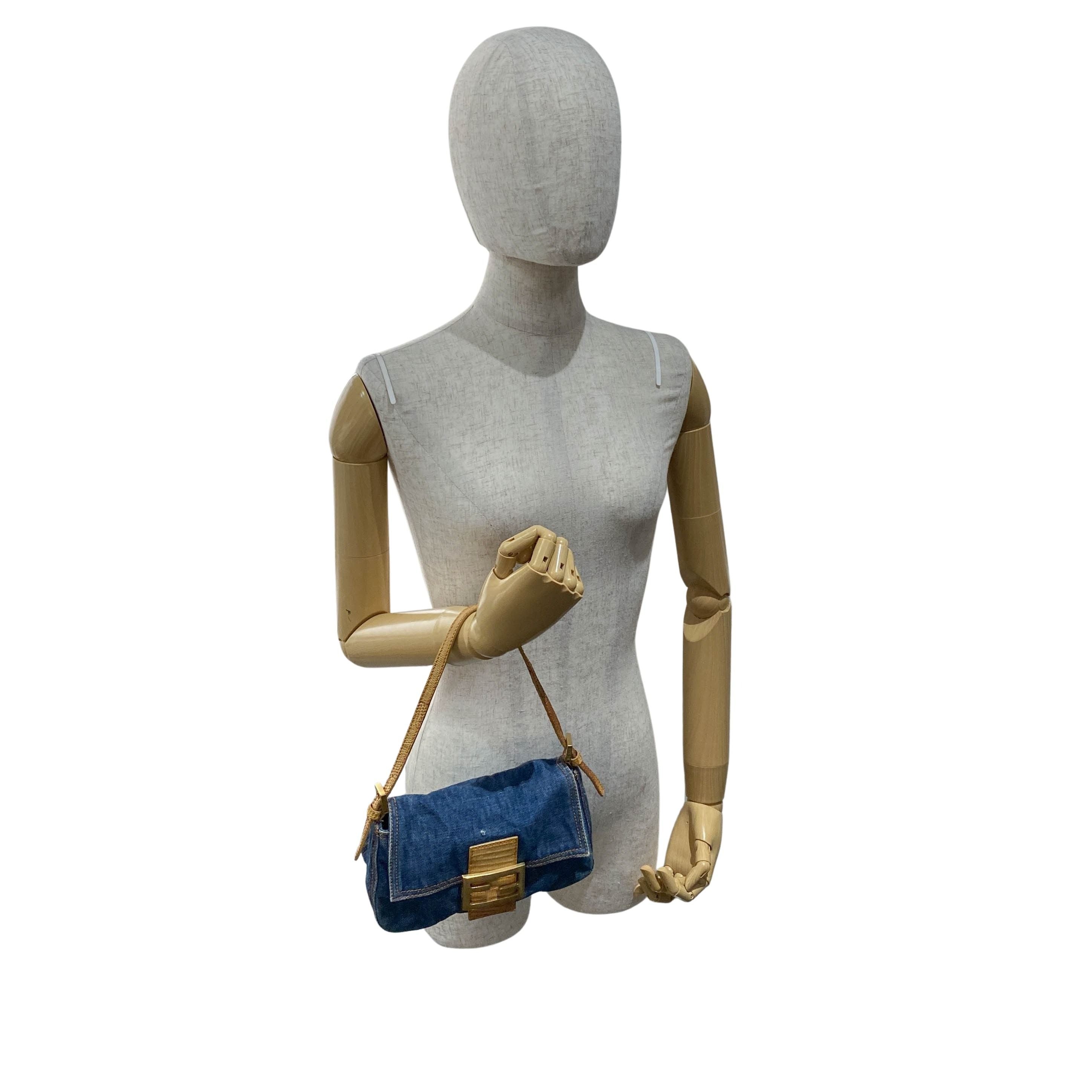 Mini Mamma Baguette Blue Denim Shoulder Bag