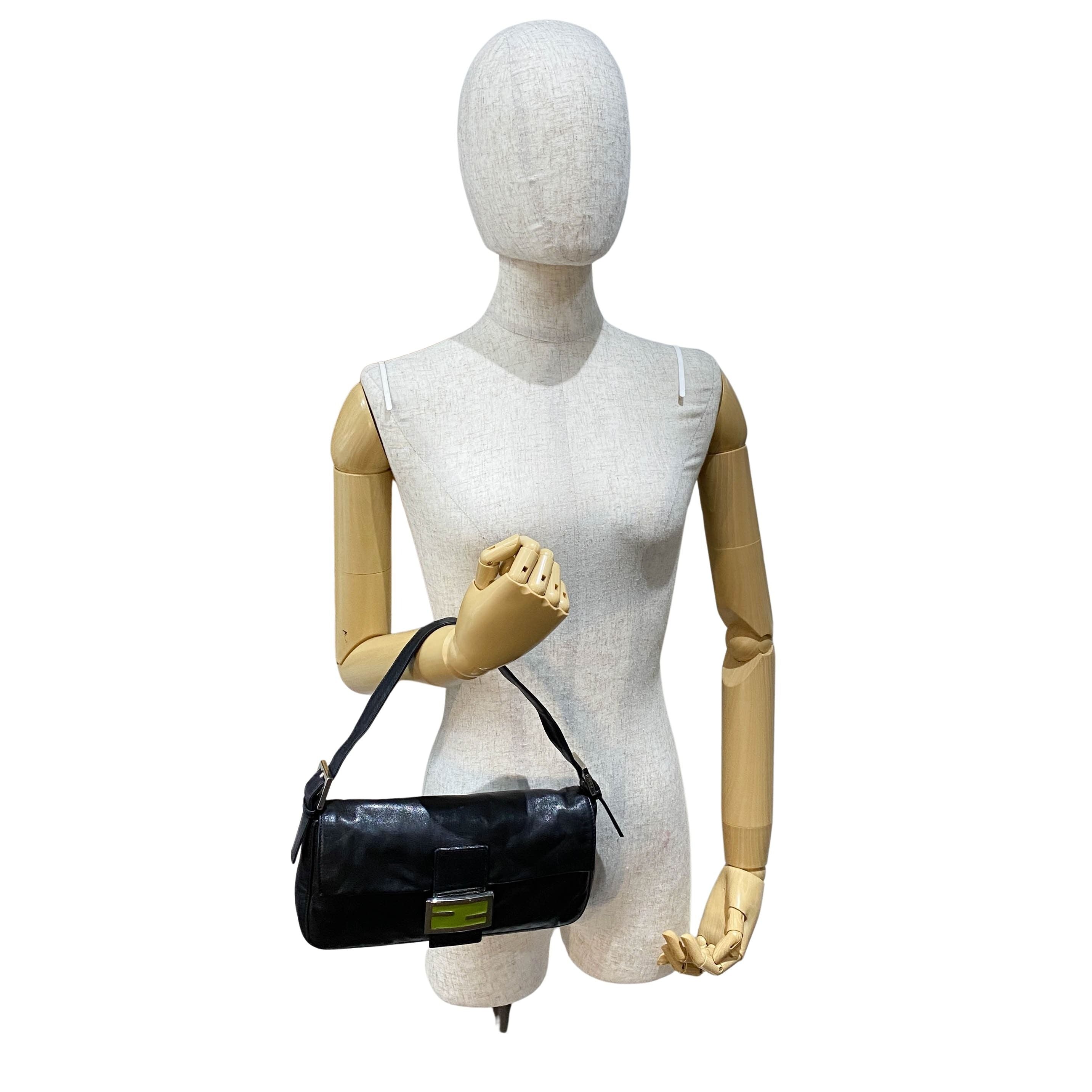 Baguette Black Leather Shoulder Bag