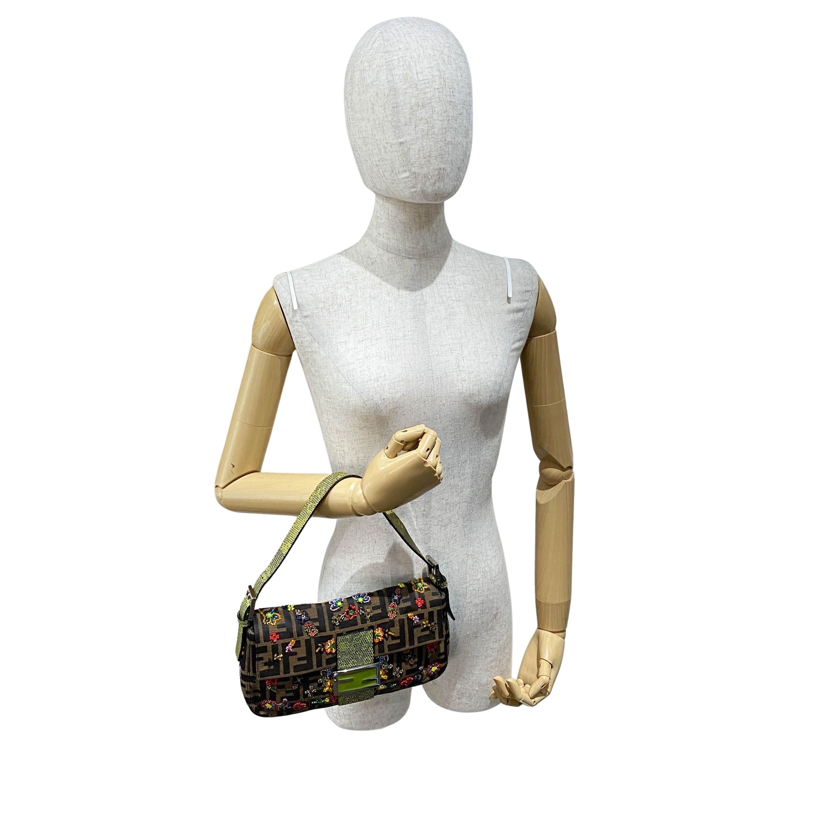 Zucca FF Design With Beads Baguette Shoulder Bag