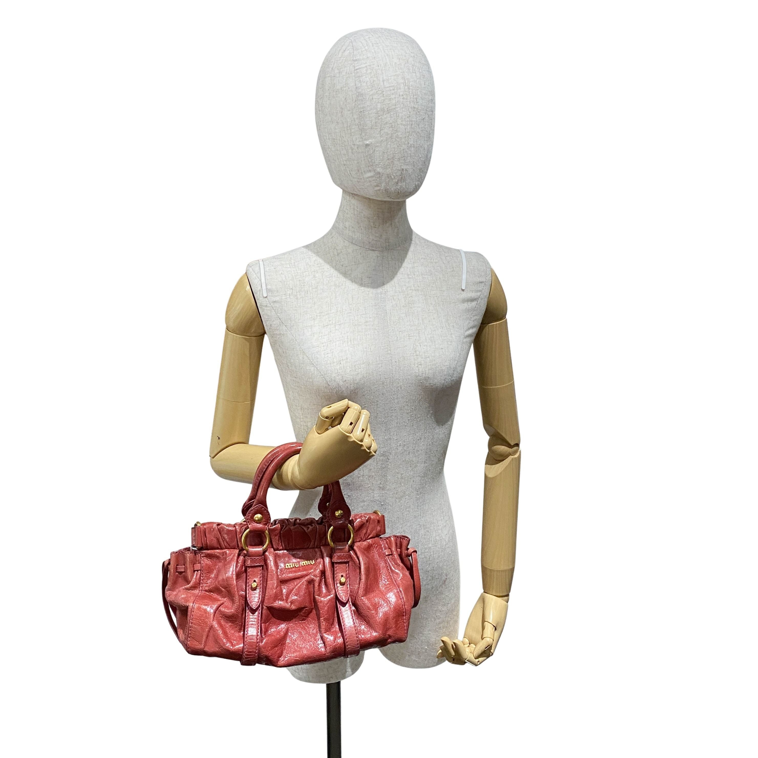 Mini Vitello Red Calfskiin Leather Two Way Bag