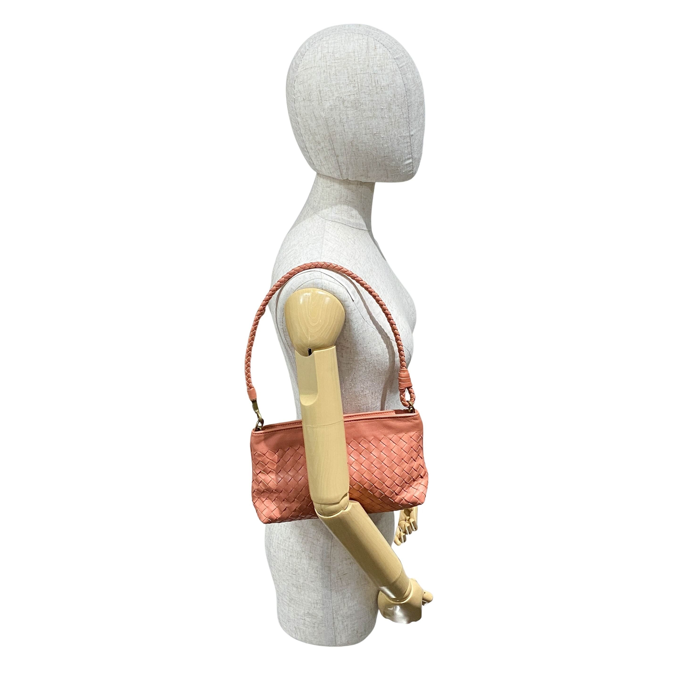 Intrecciato Pink Leather Shoulder Bag