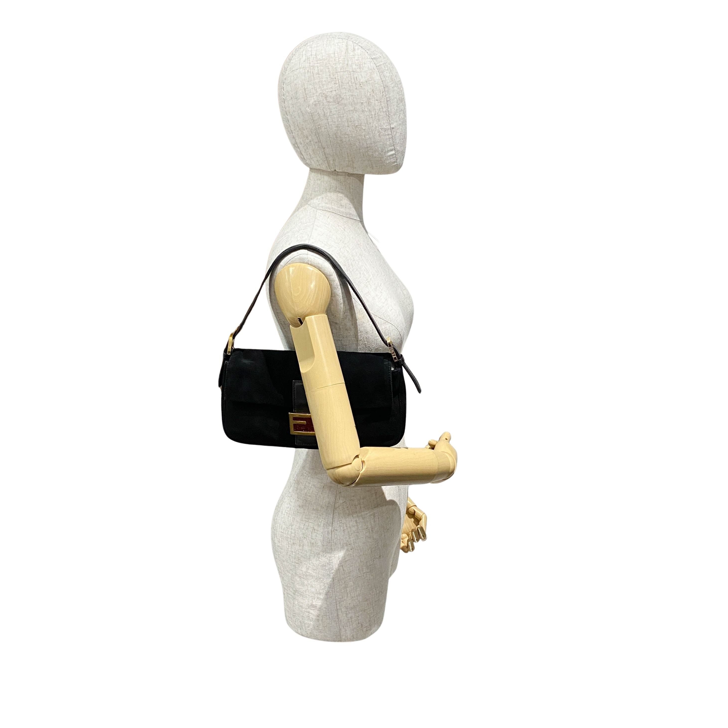 Baguette Black Suede Shoulder Bag