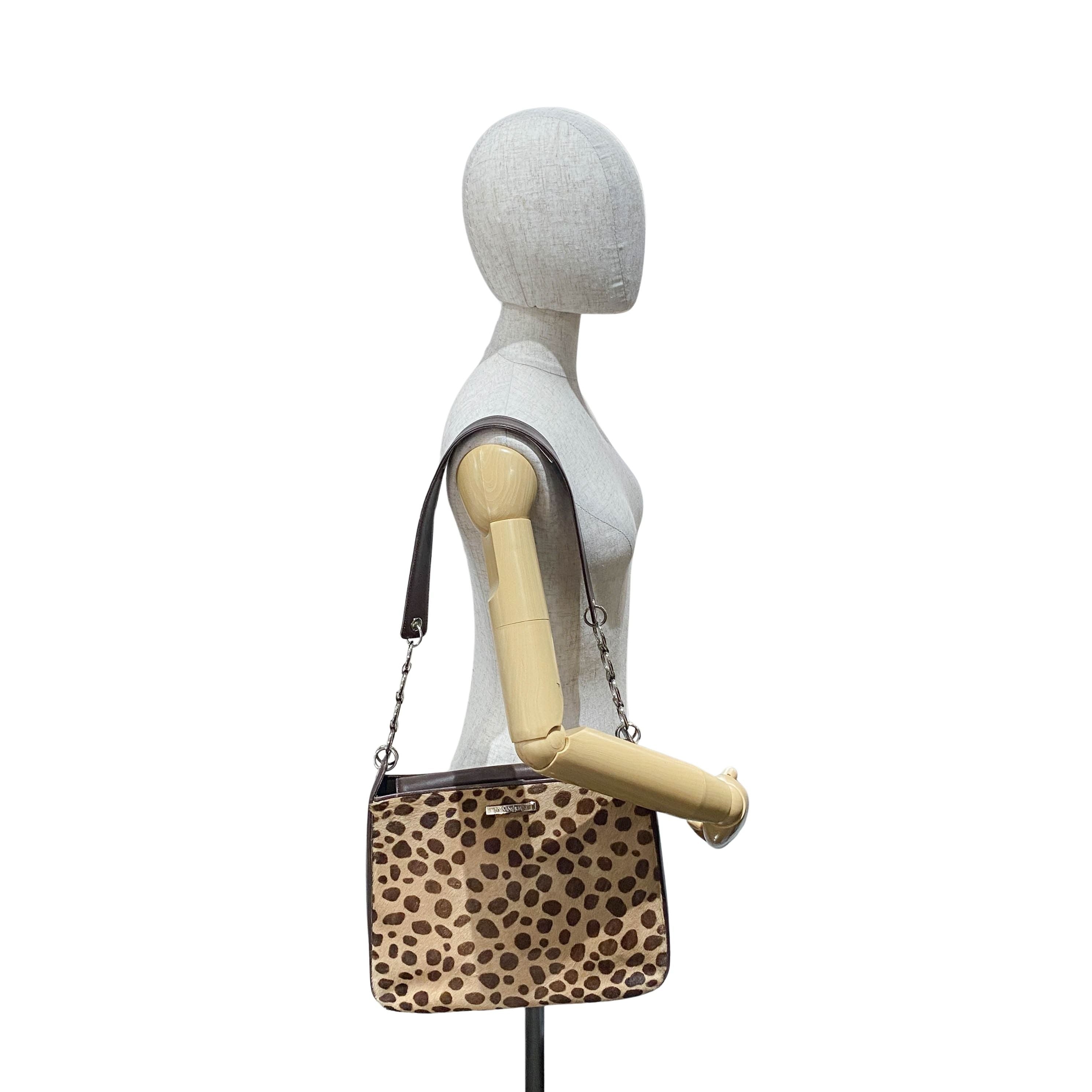 Brown Leopard Print Pony Hair Shoulder Bag