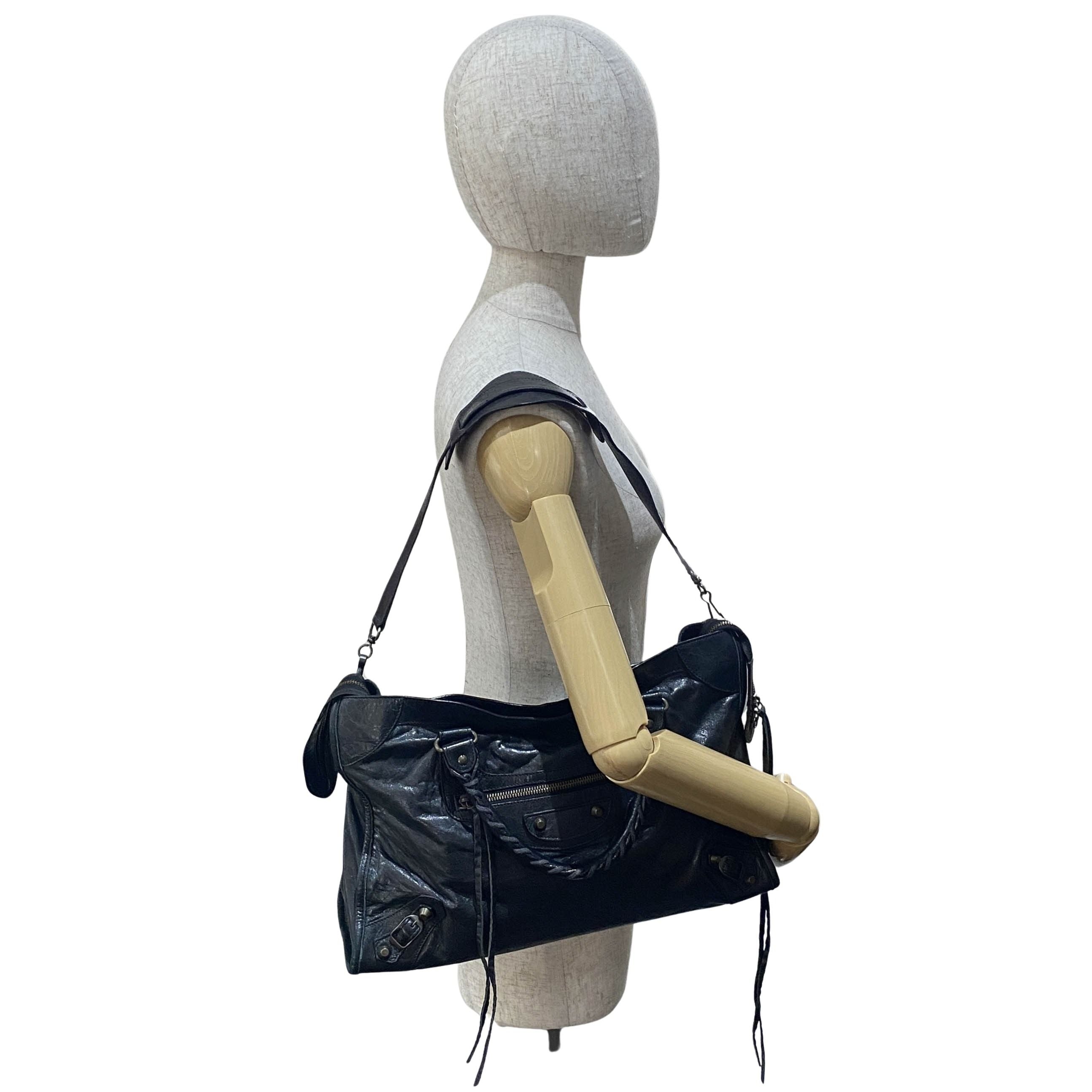 The City Black Leather Two Way Bag