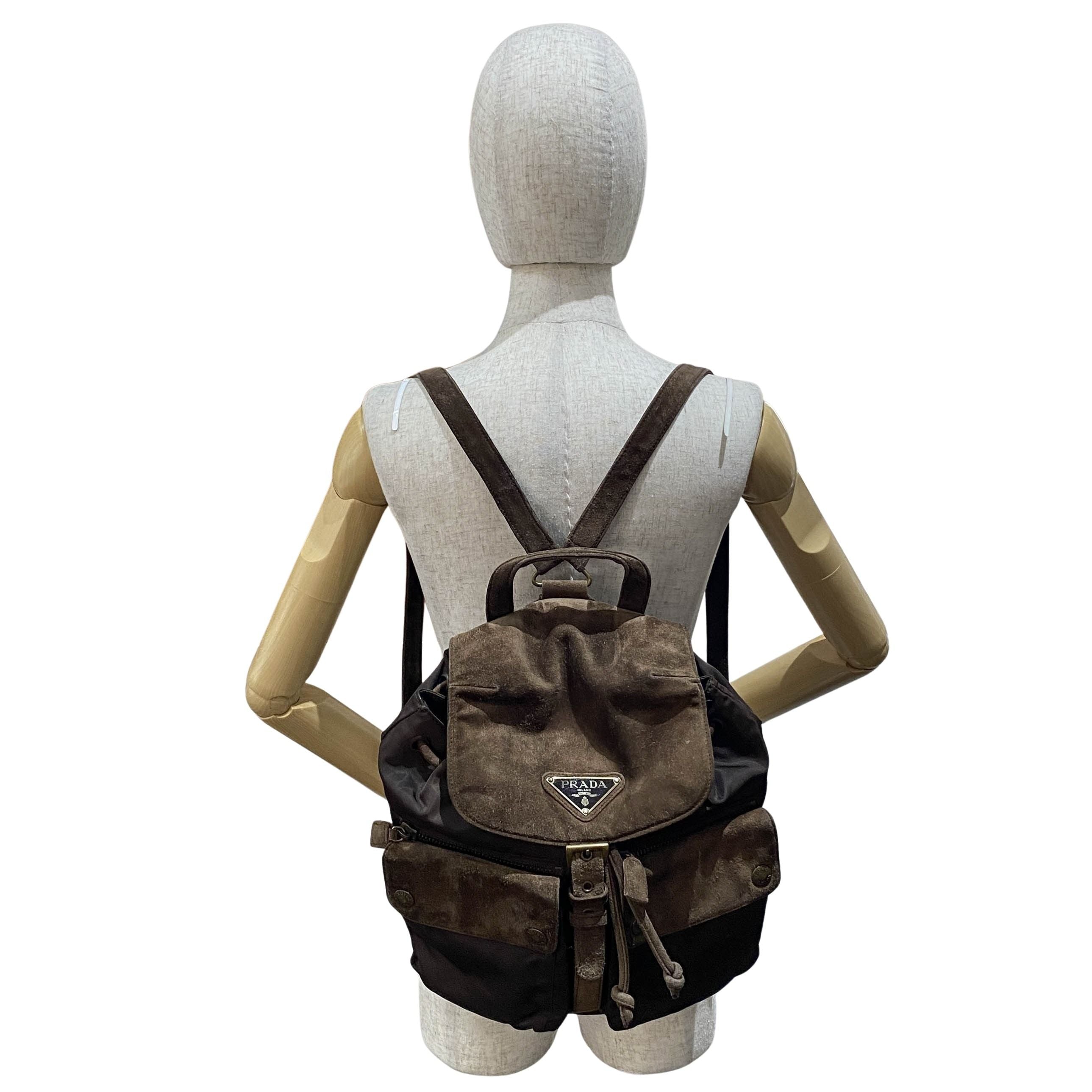 Brown Nylon & Suede Backpack