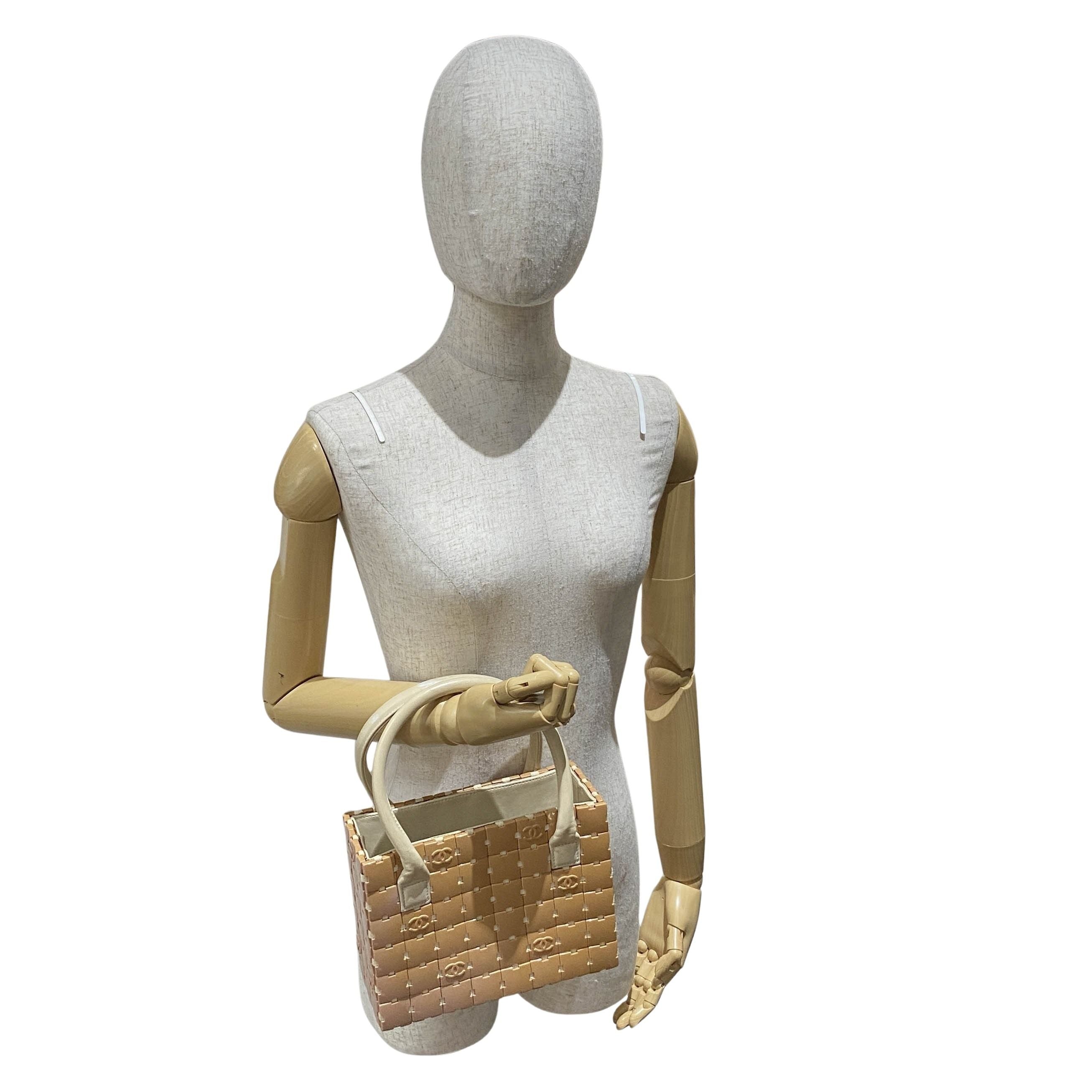 Puzzle Pink/Beige Leather Hand Bag
