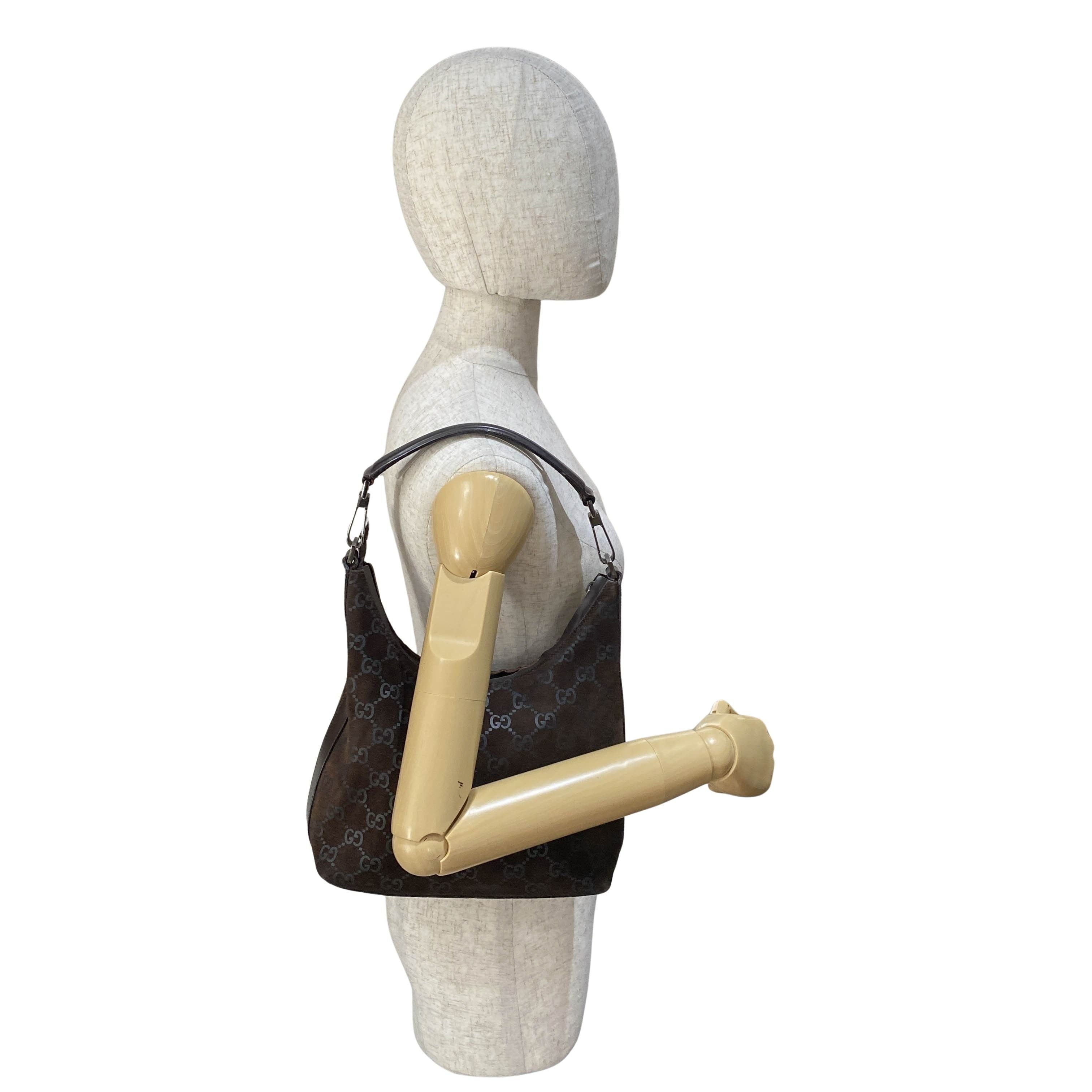 GG Brown Suede Hobo Shoulder Bag