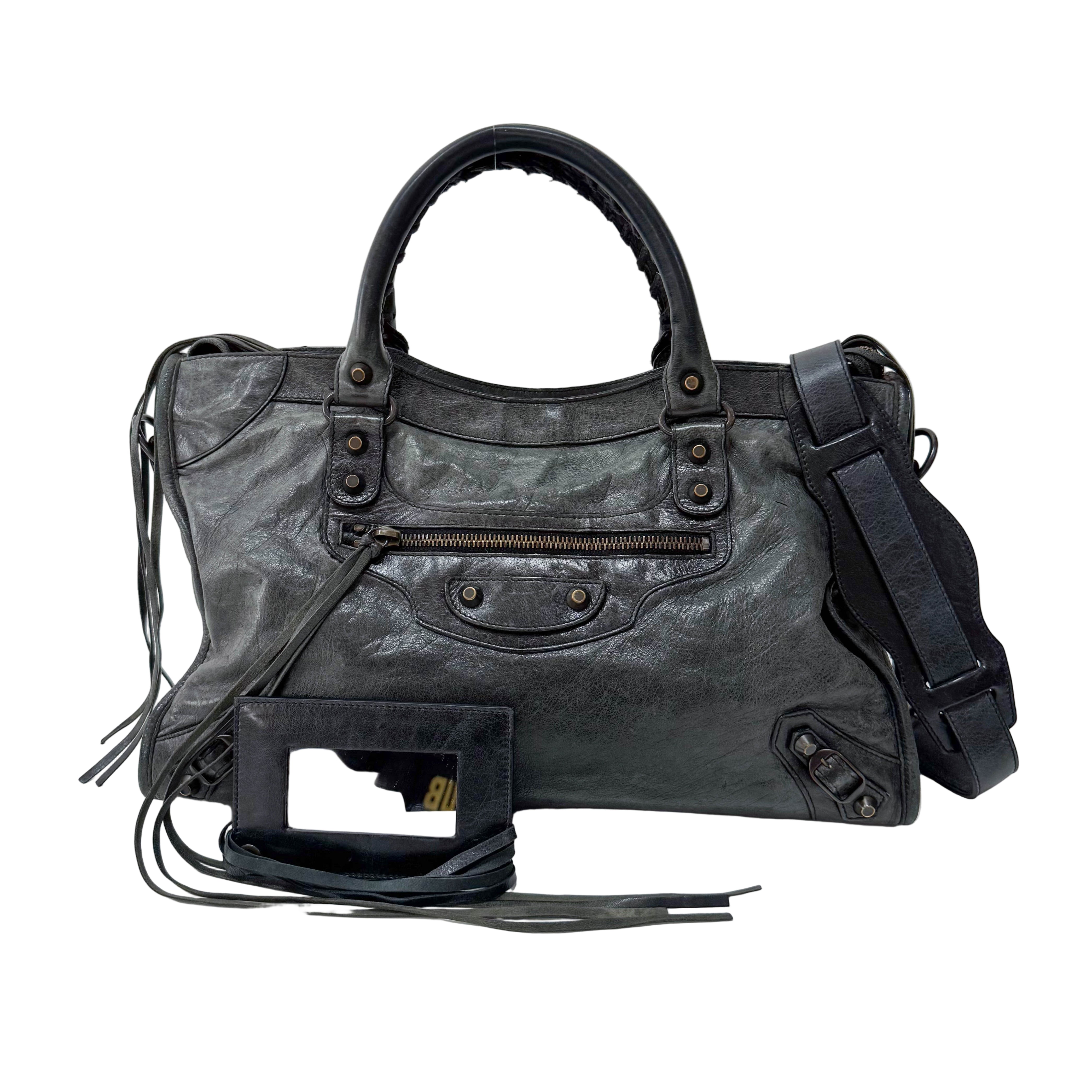 The First Grey Calfskin Leather Two Way Bag