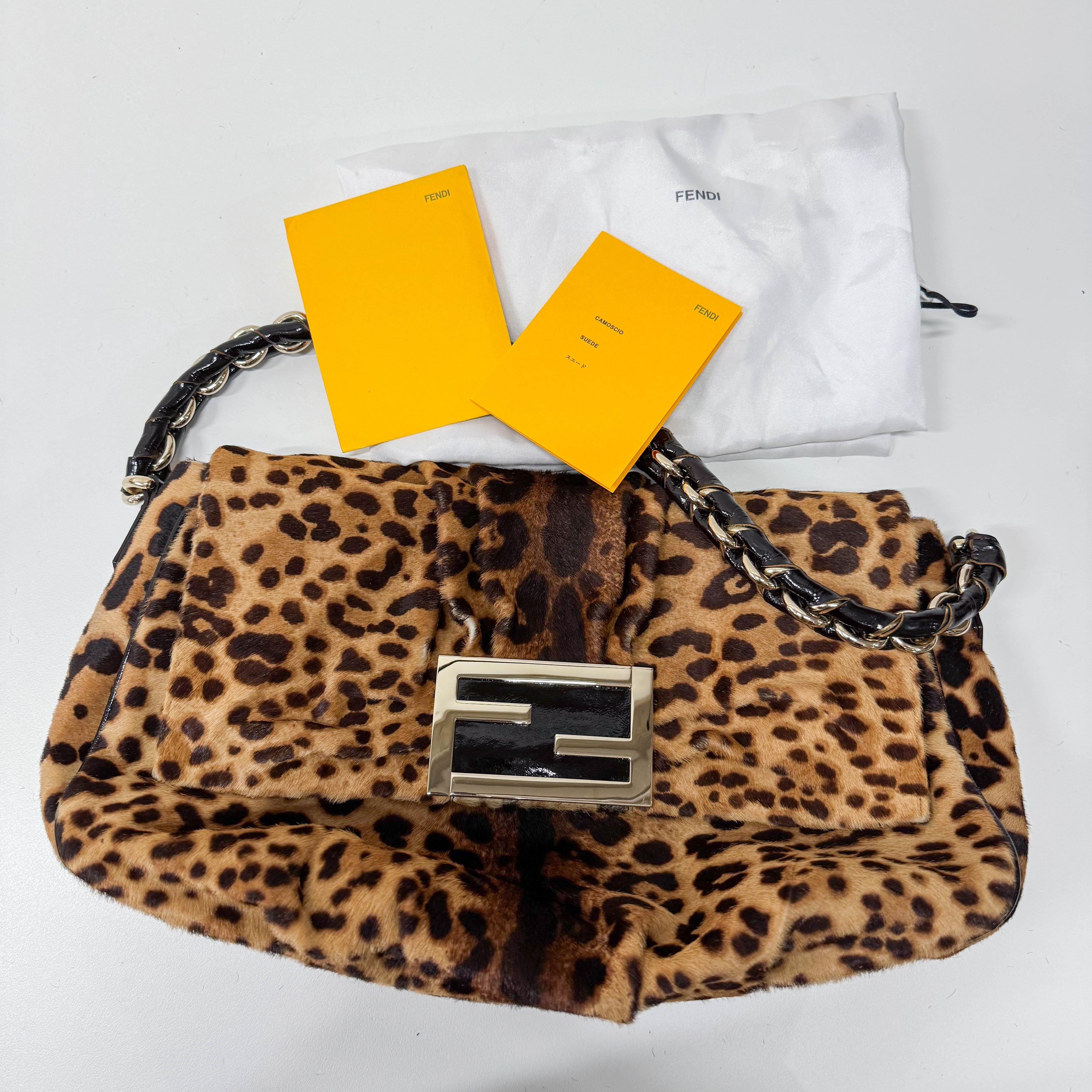 Mamma Baguette Leopard Print Pony Hair Shoulder Bag