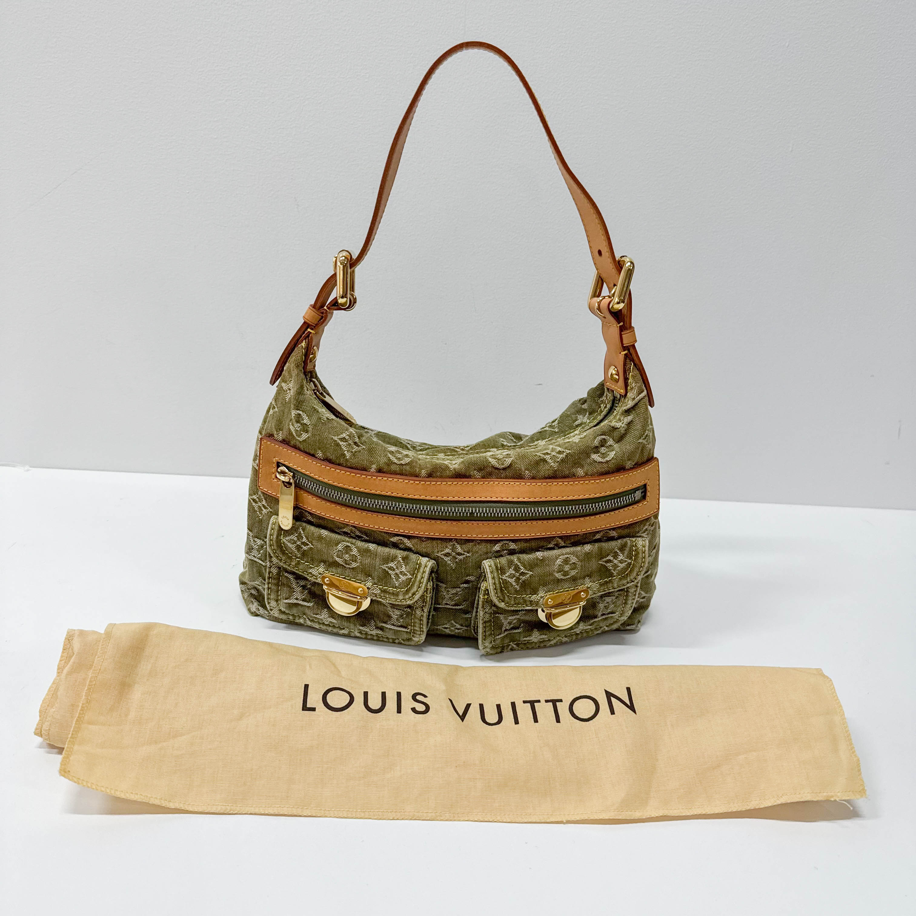 Baggy Monogram PM Khaki Denim Shoulder Bag