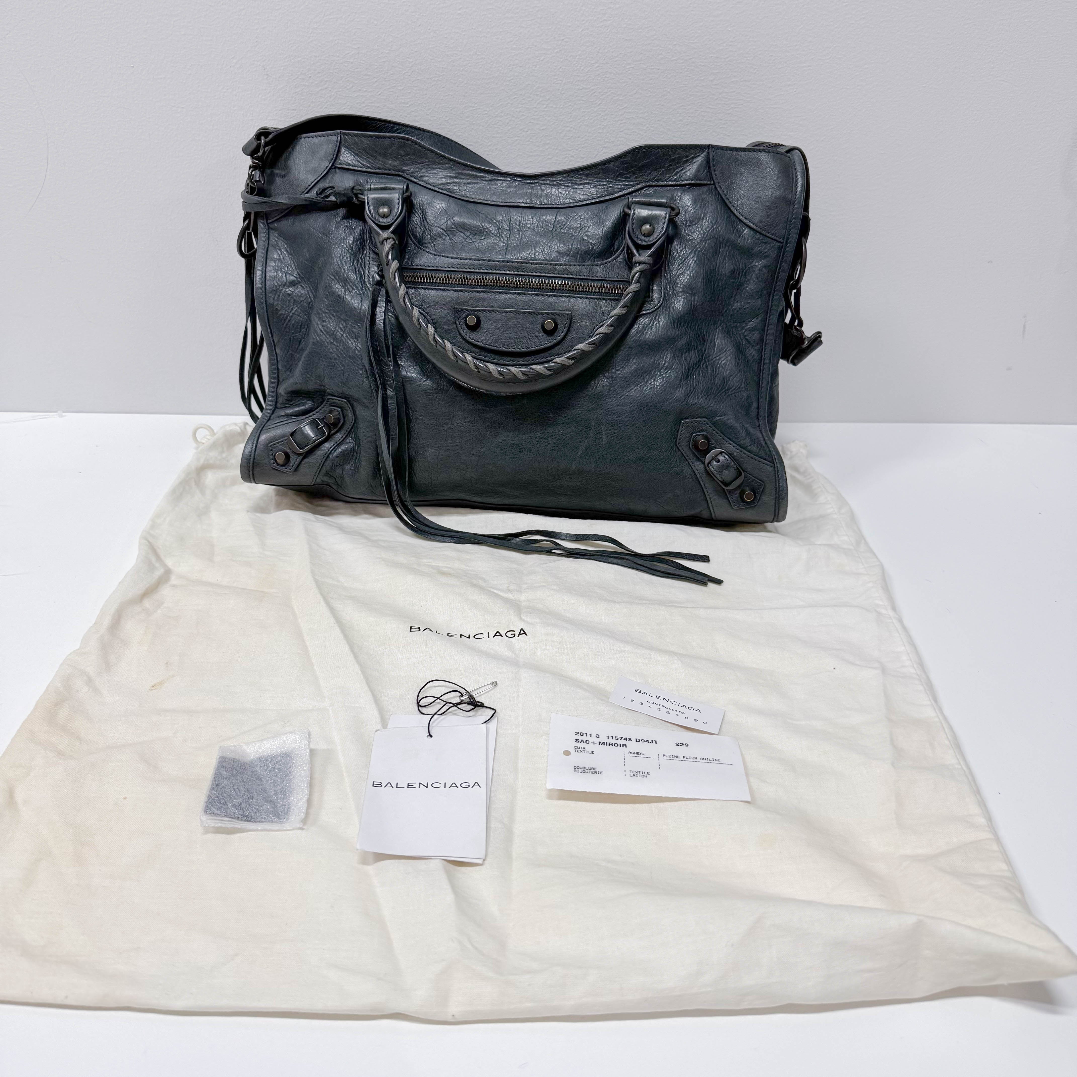 The City Grey Calfskin Leather Two Way Bag