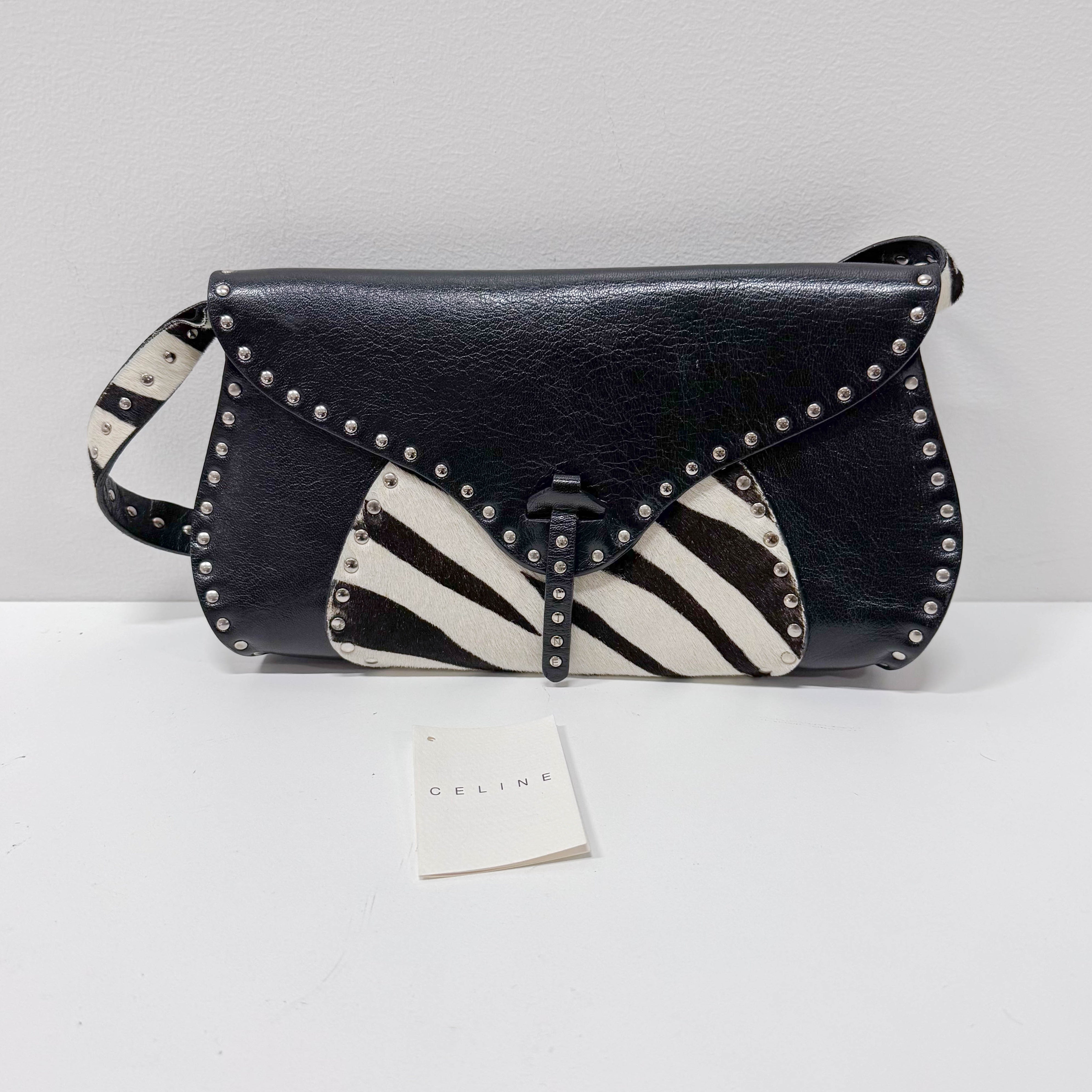 Zebra Print Pony Hair Black Calfskin Shoulder Bag