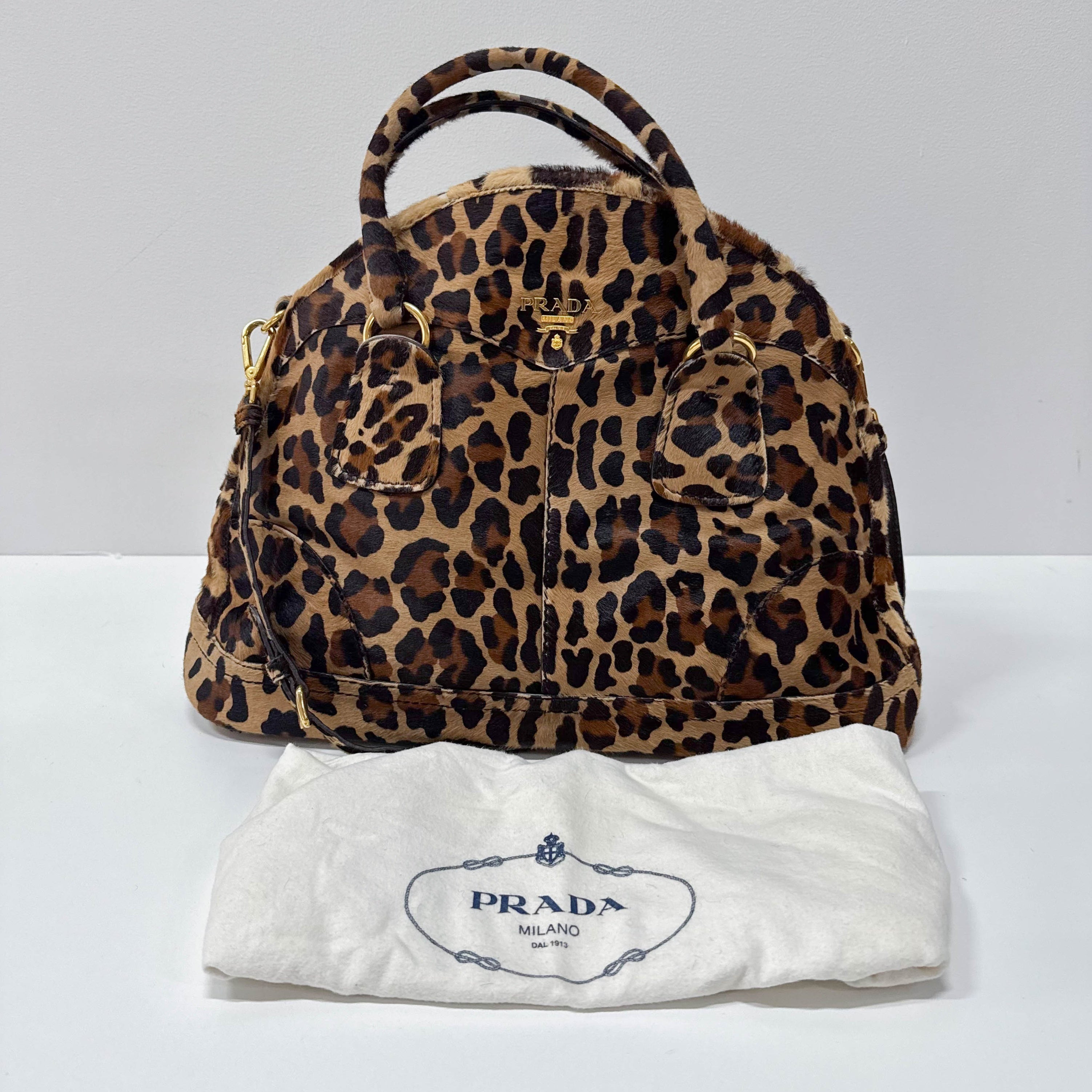 Leopard Print Brown Pony Hair Two Way Bag