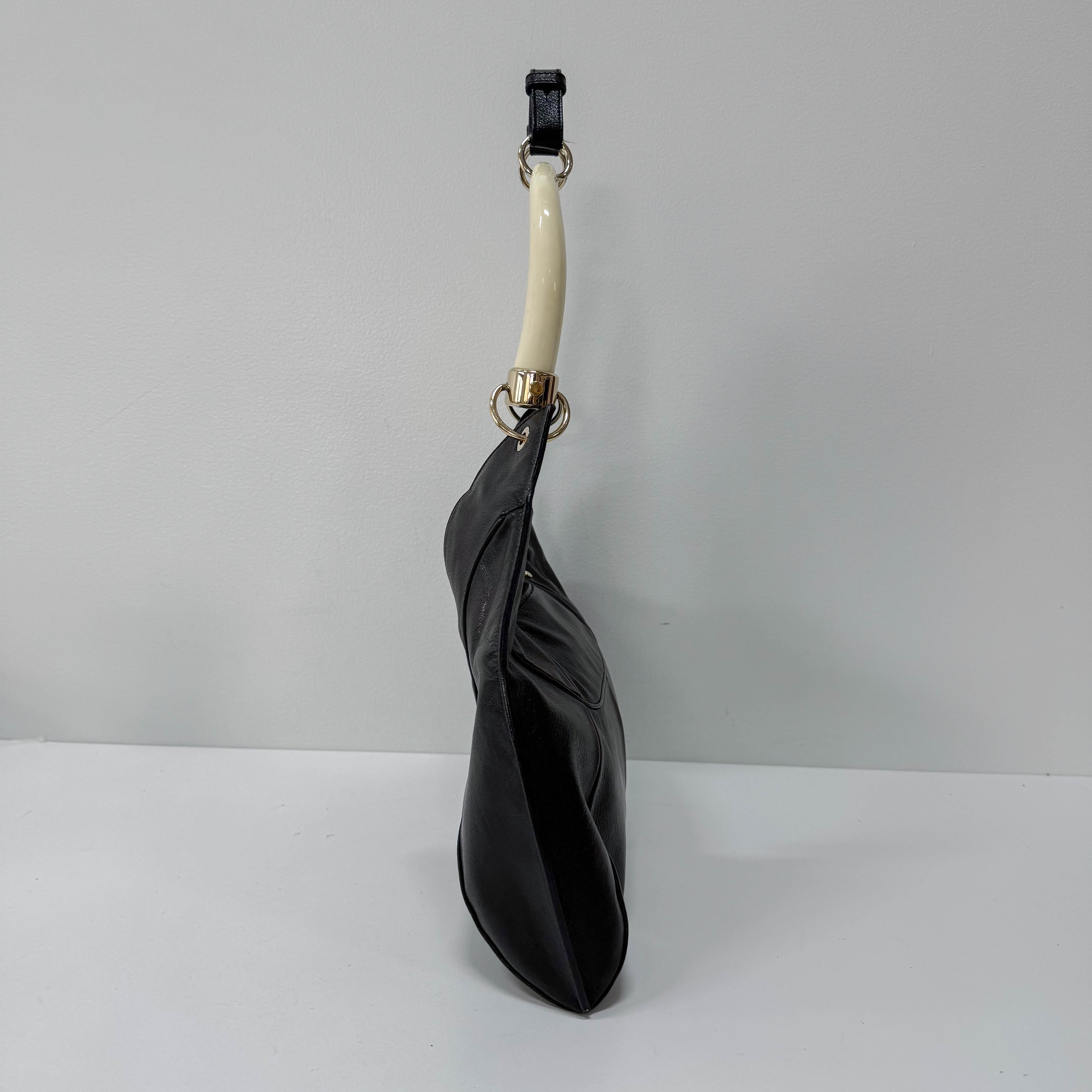 Mombasa Black Leather Double Buffalo Horn Shoulder Bag