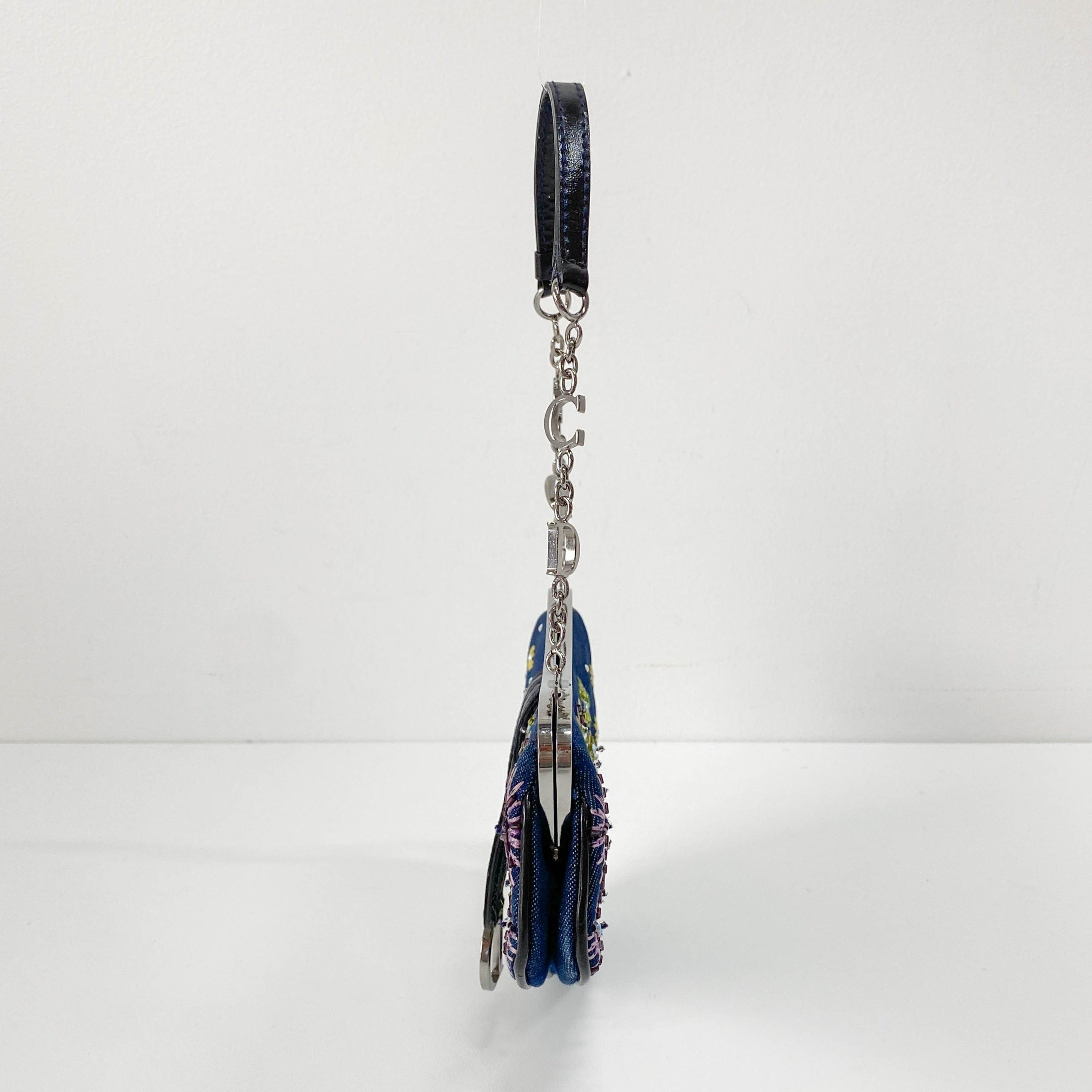 Saddle Denim Bead Embroidery Mini Chain Handle Bag