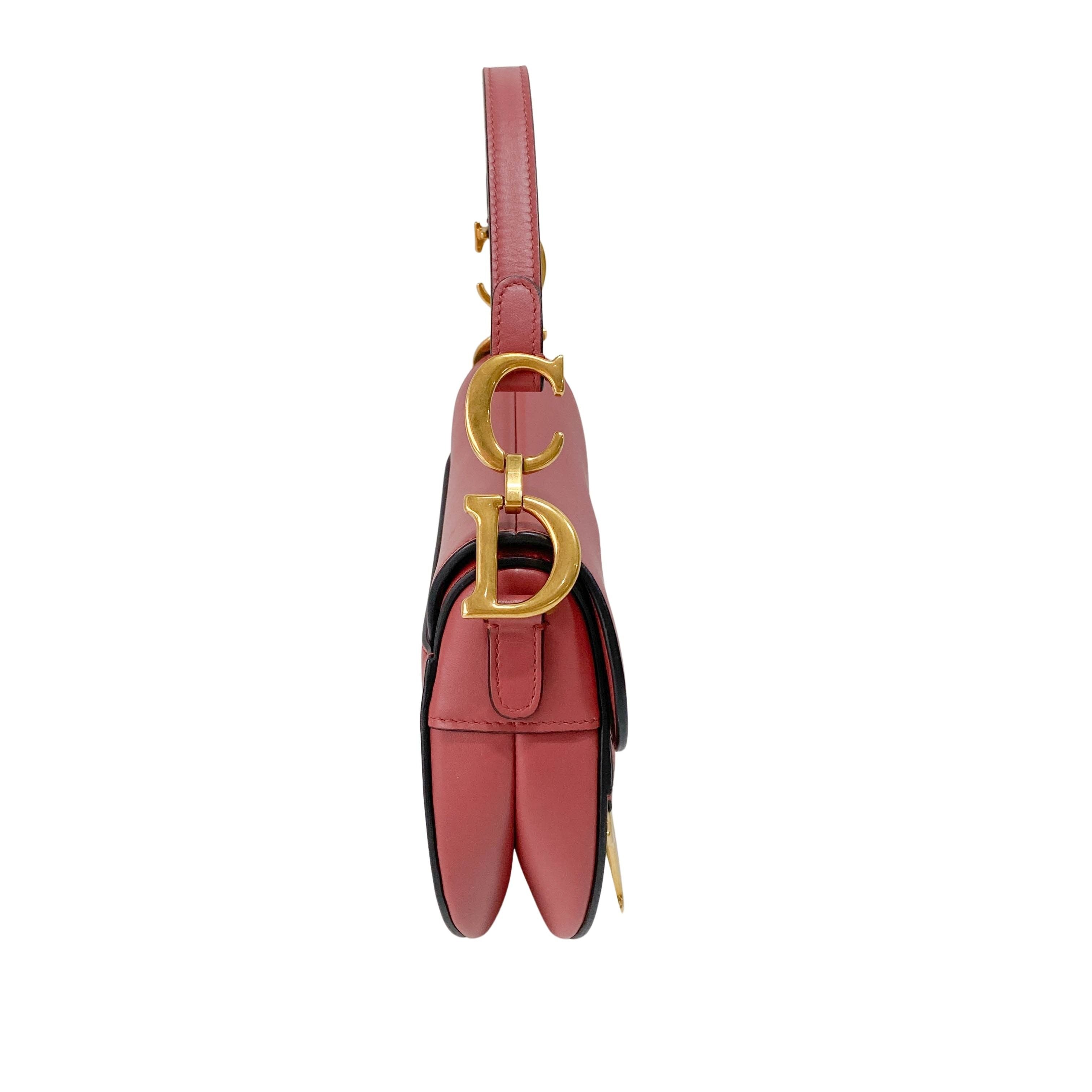 Saddle Rose Pink Leather Shoulder Bag