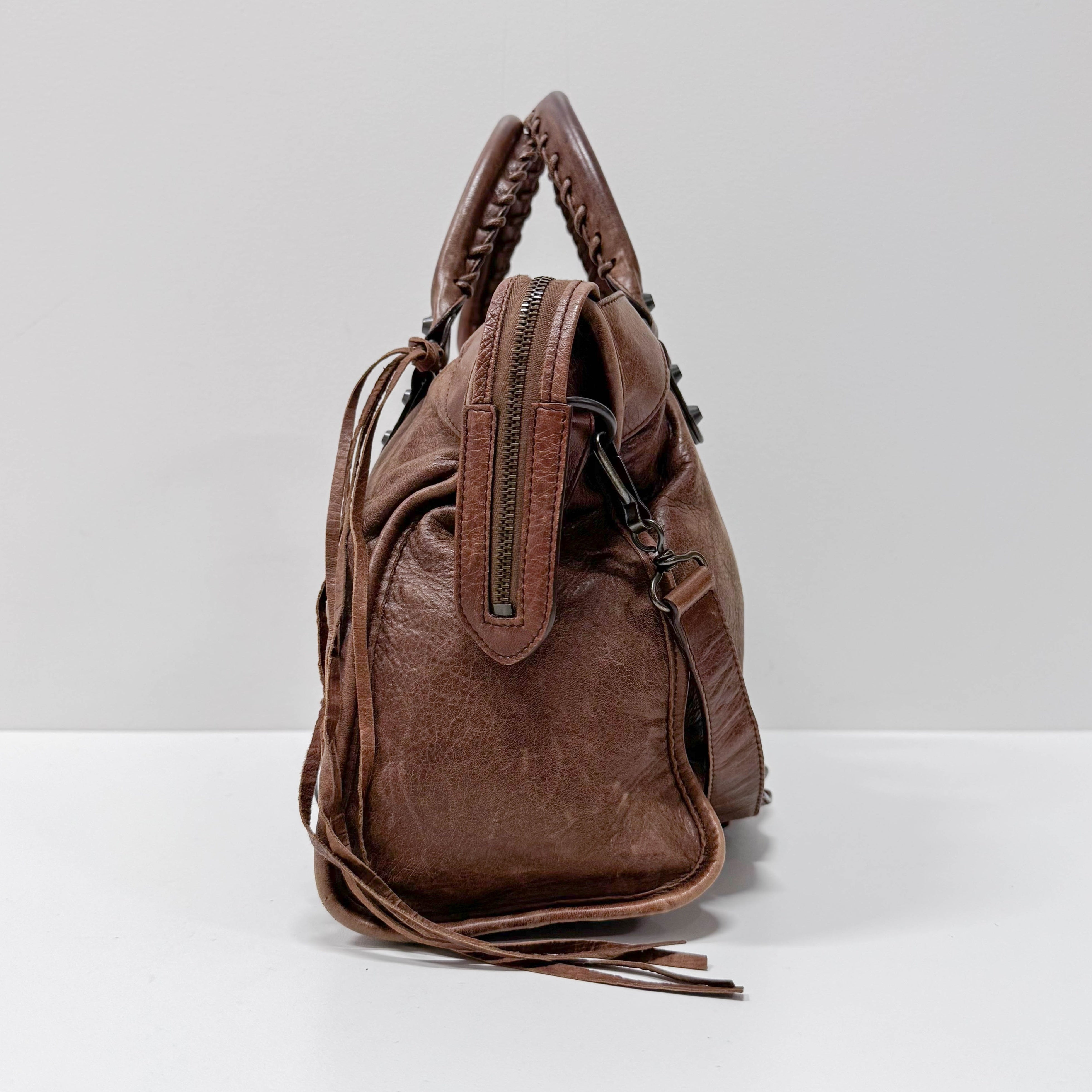 The City Brown Leather Shoulder Bag