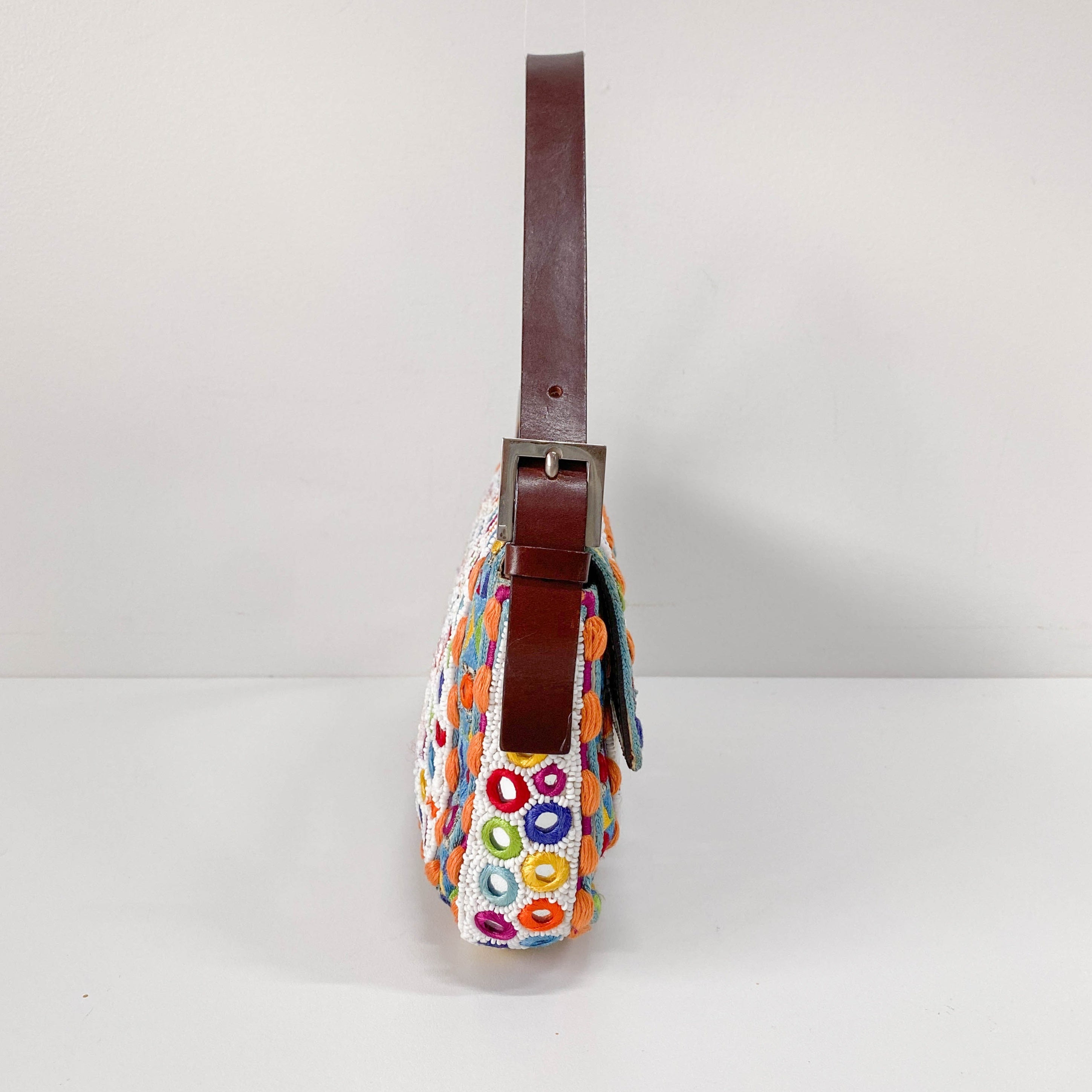 Baguette Multicolor Mirror Beaded Embroidered Shoulder Bag