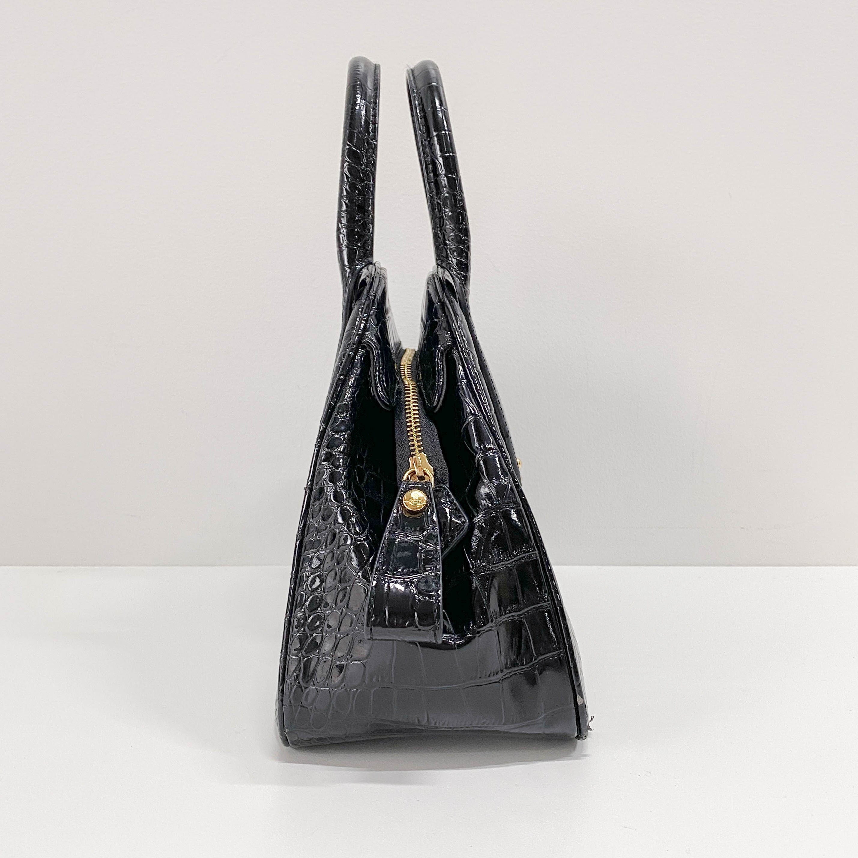 Vintage Black Croco-Stamped Hand Bag