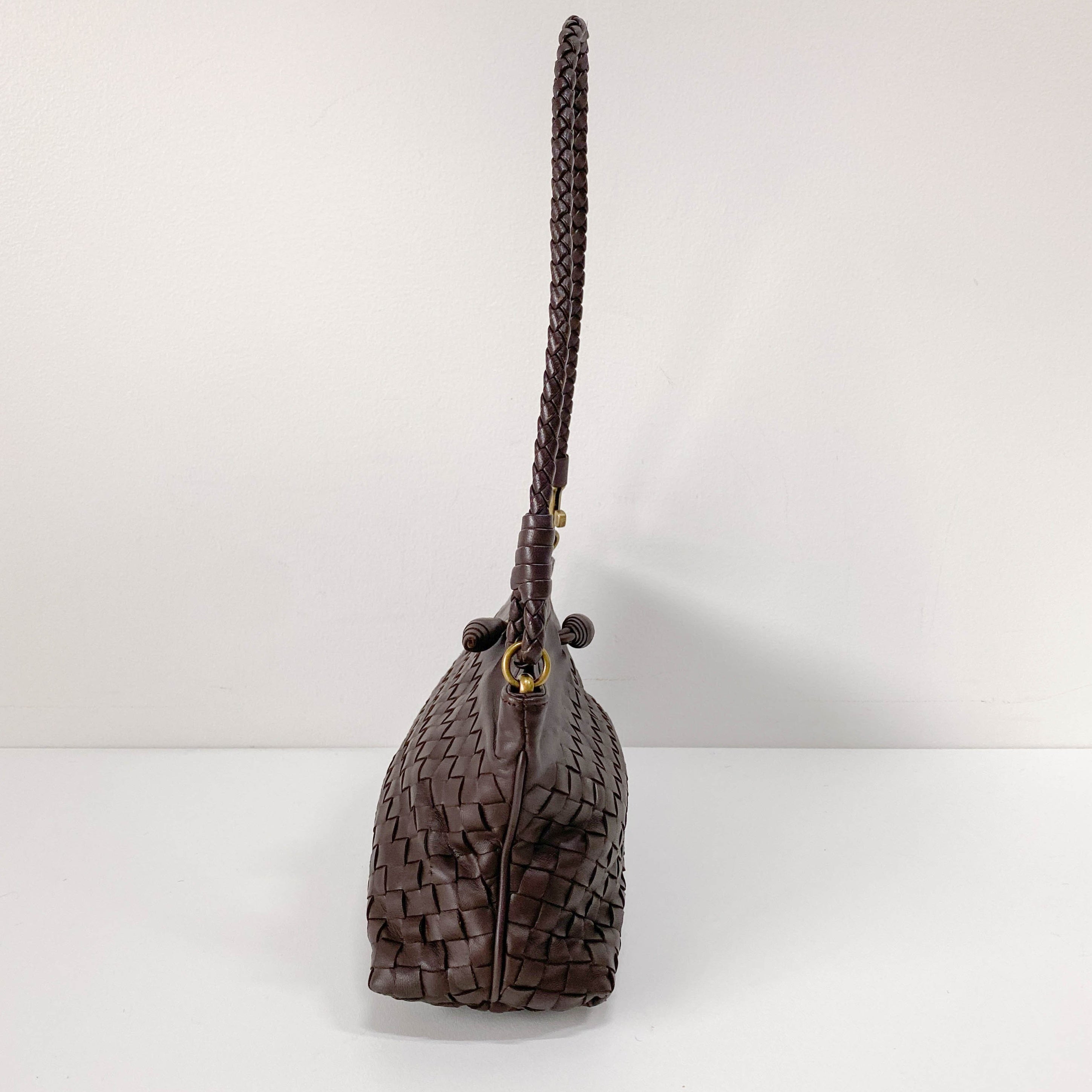 Intrecciato Brown Leather Shoulder Bag