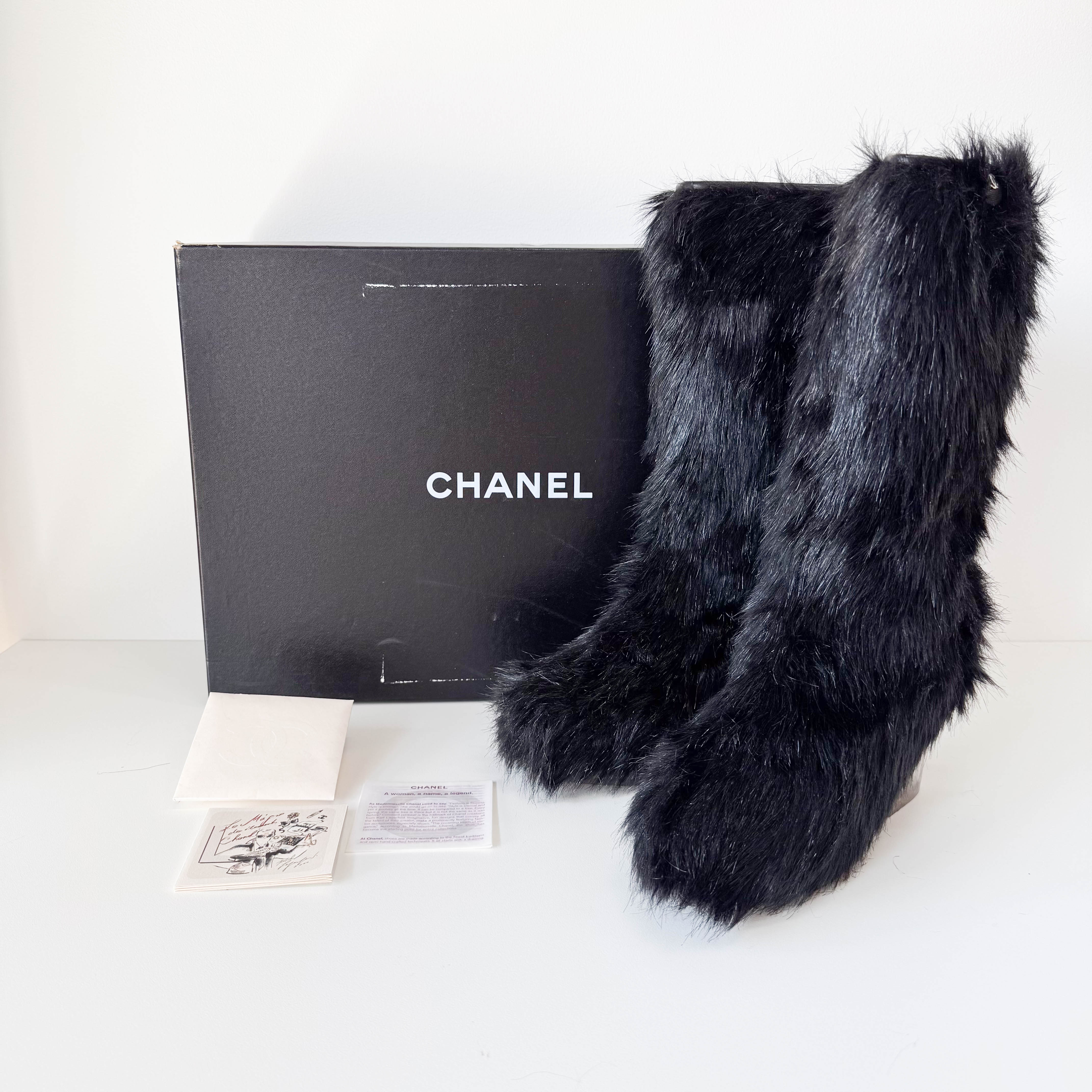 Size 37 1/2 Black Fur Boots
