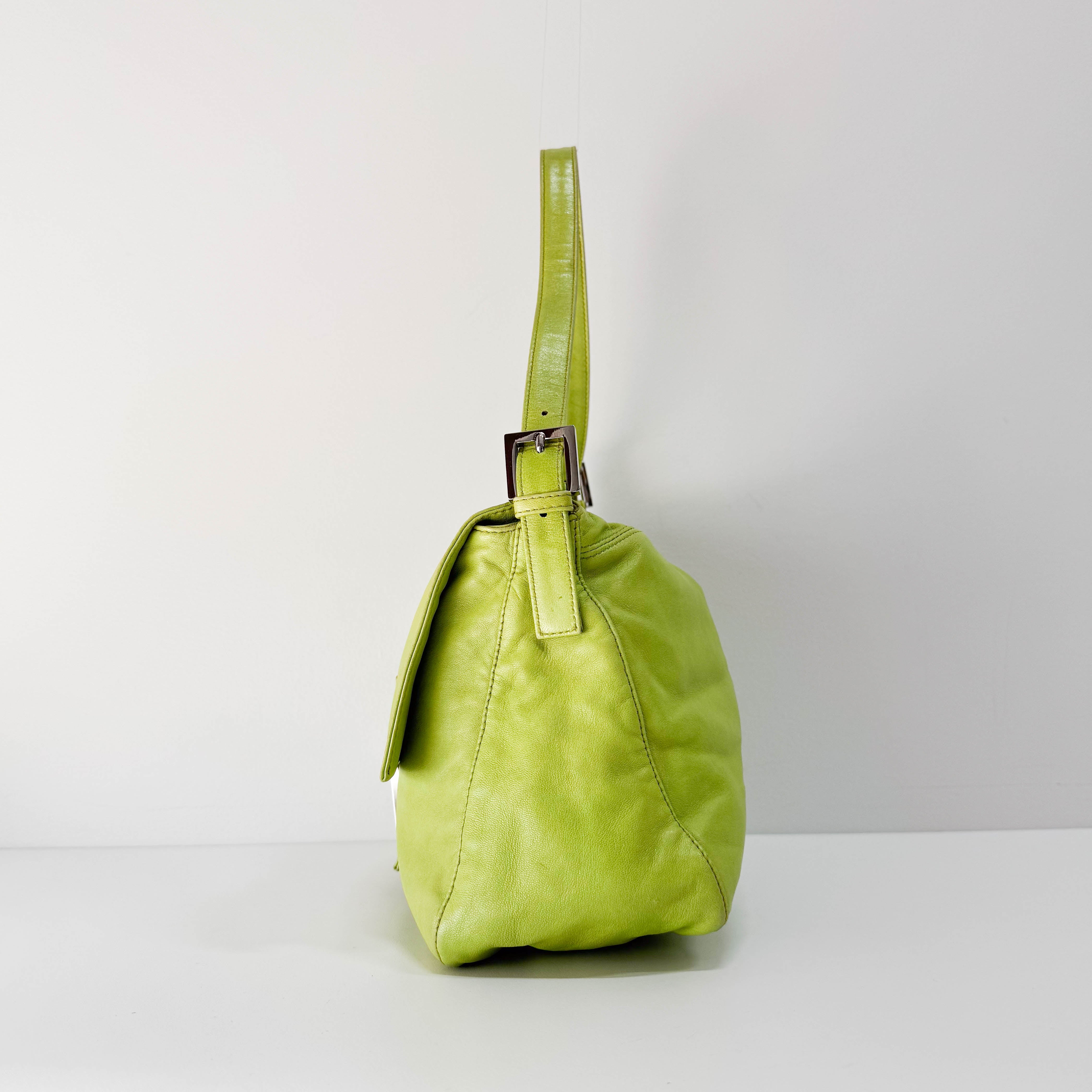 Mamma Baguette Green Nappa Leather Shoulder Bag