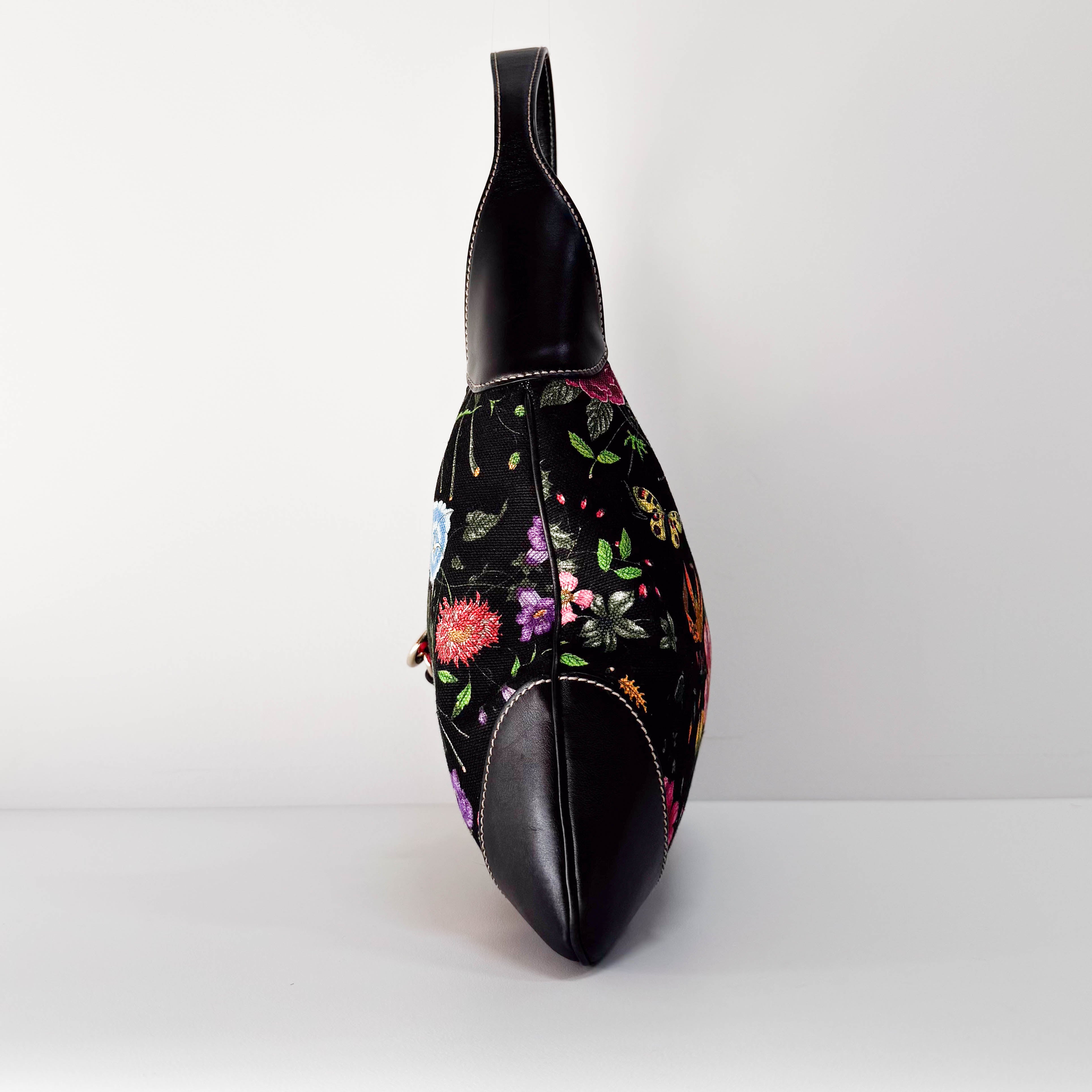 Jackie Bouvier Floral Printed Canvas Hobo Shoulder Bag